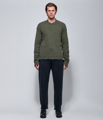 FW26 Uma Wang Mens Round Neck Wool Top in Army Green