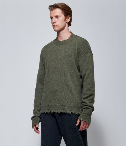 FW26 Uma Wang Mens Round Neck Wool Top in Army Green