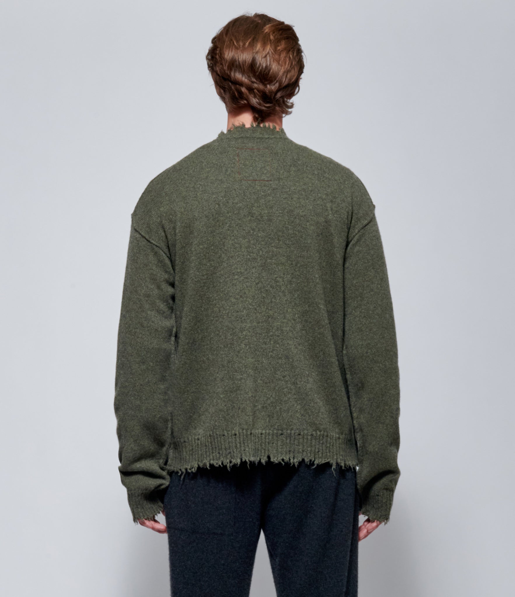 FW26 Uma Wang Mens Round Neck Wool Top in Army Green