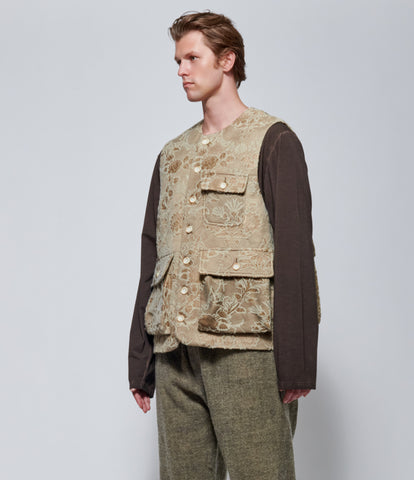 FW26 Uma Wang Mens Jolt Floral Jacquard Vest in Tan