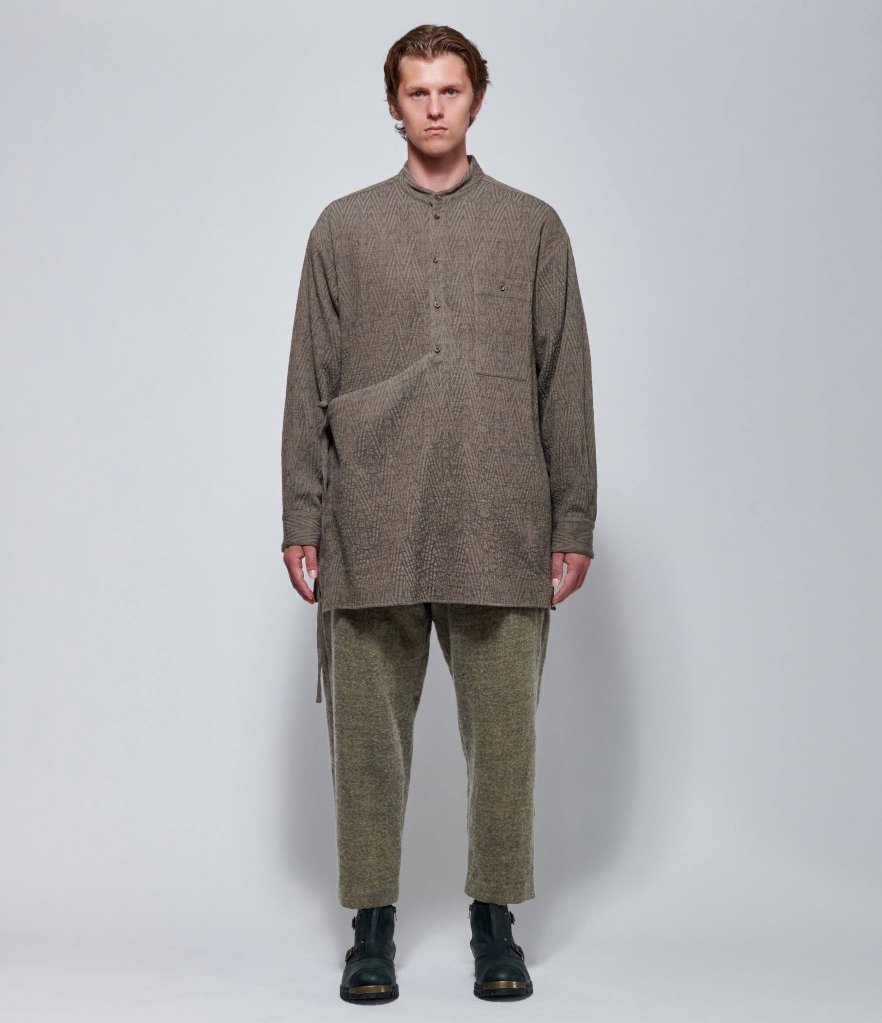 FW26 Uma Wang Mens Tapestry Wool Top Grey/Blue