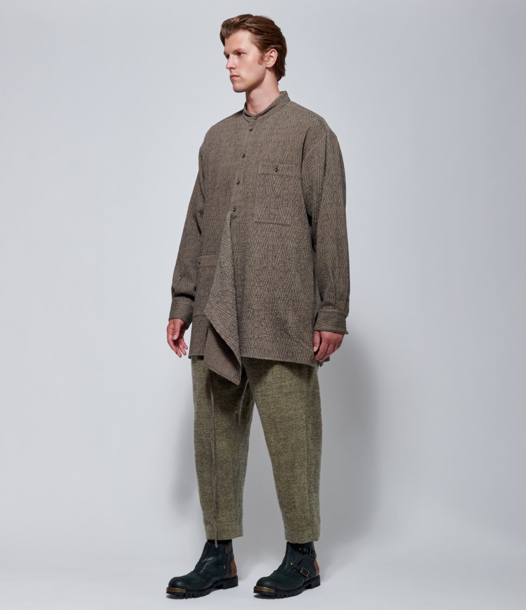 FW26 Uma Wang Mens Tapestry Wool Top Grey/Blue