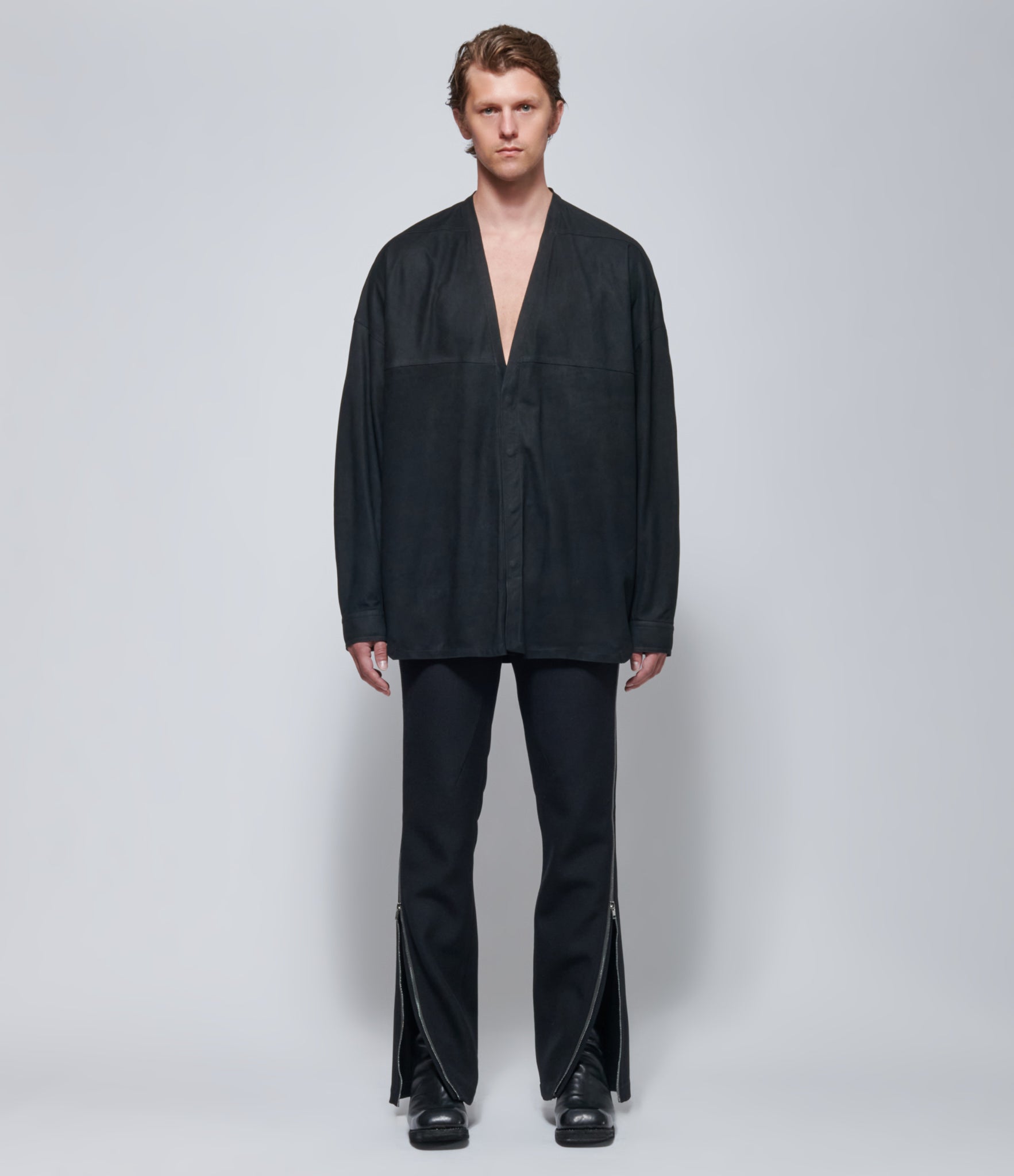 FW26 Rick Owens Mens Camicia In Pelle Lido Larry Shirt Black