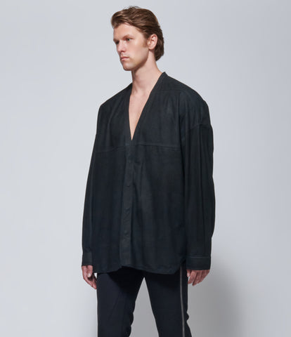 FW26 Rick Owens Mens Camicia In Pelle Lido Larry Shirt Black