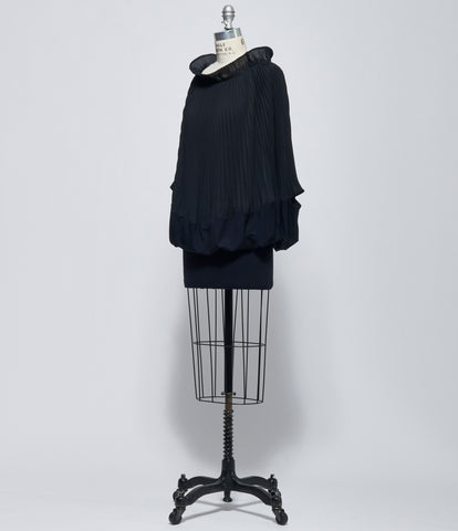 FW26 Junya Watanabe Womens Black Pleated Wool-Blend Draped Top