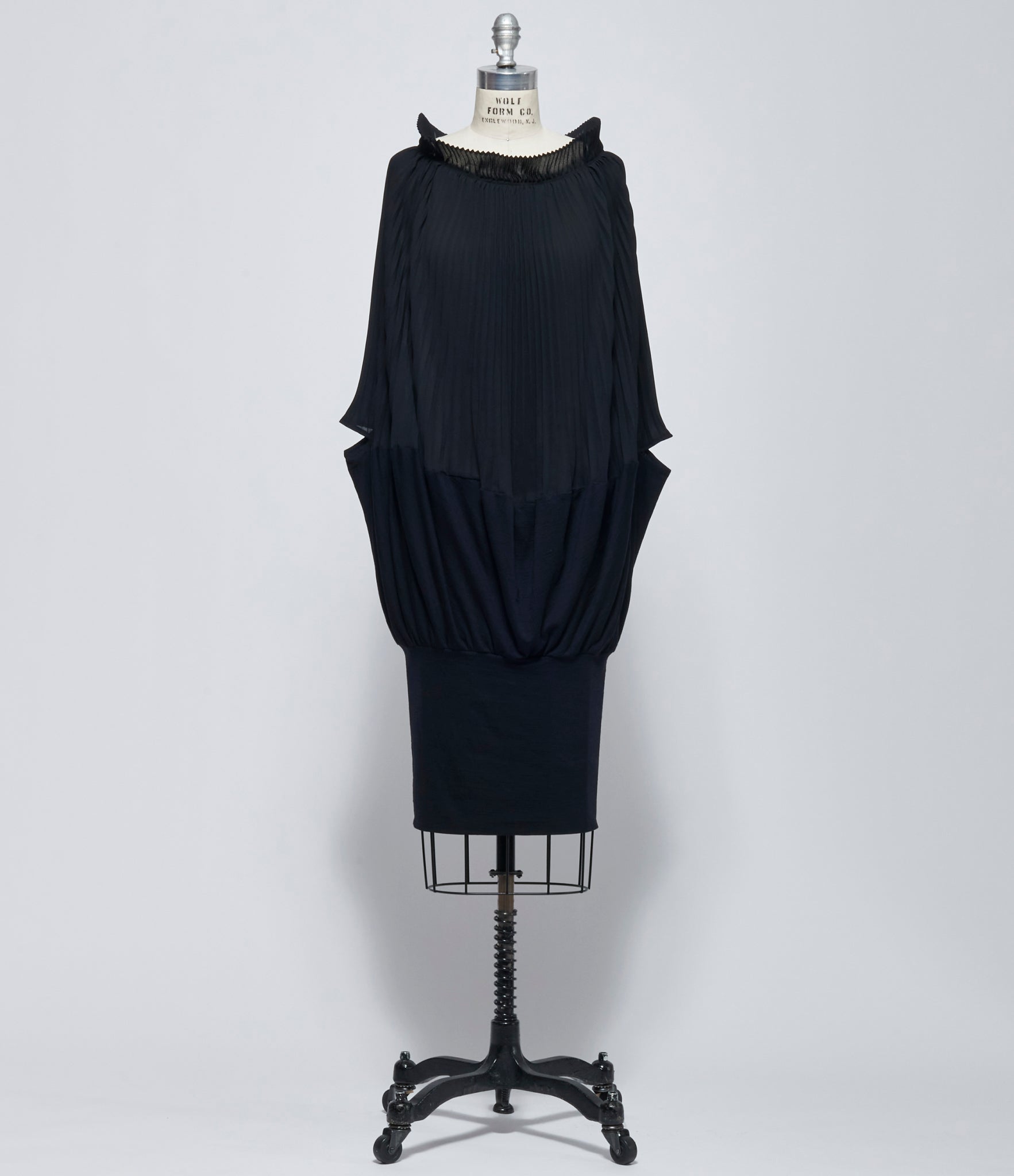 FW26 Junya Watanabe Womens Black Pleated Wool-Blend Draped Top