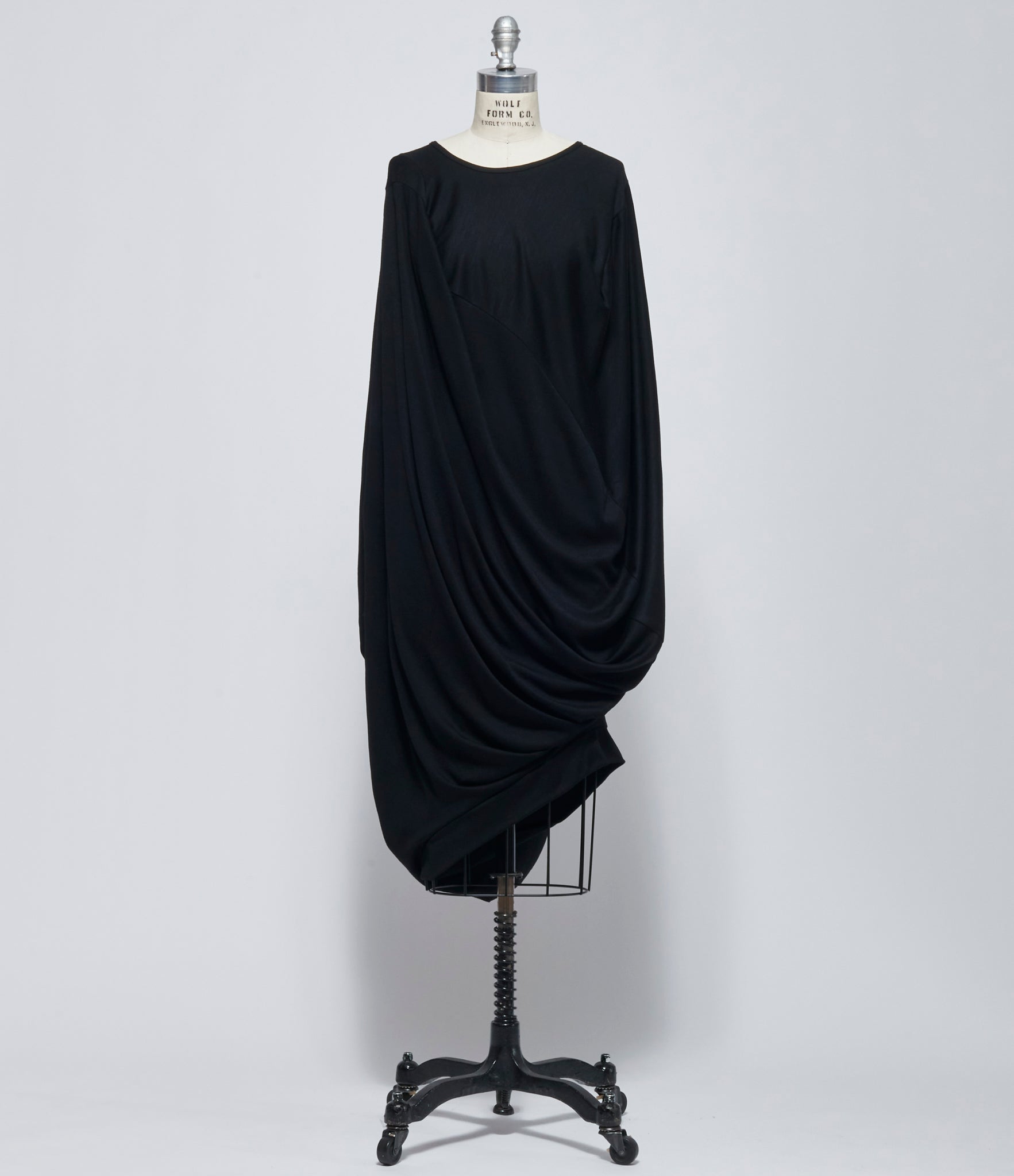 FW26 Junya Watanabe Women's Black Draped Asymmetric Wool Dress