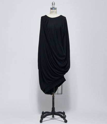 FW26 Junya Watanabe Women's Black Draped Asymmetric Wool Dress