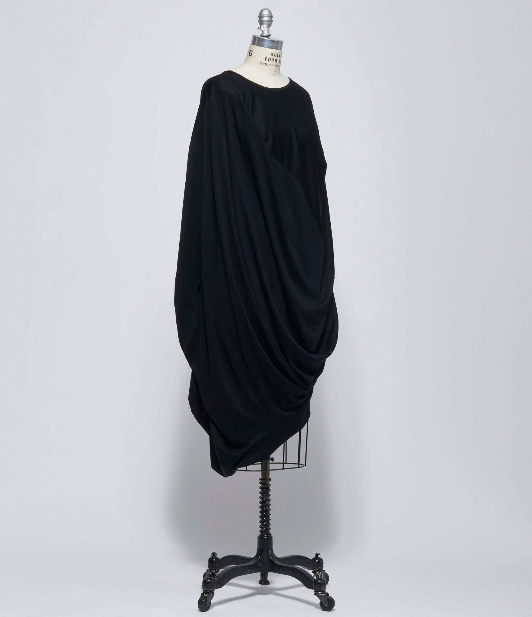 FW26 Junya Watanabe Women's Black Draped Asymmetric Wool Dress