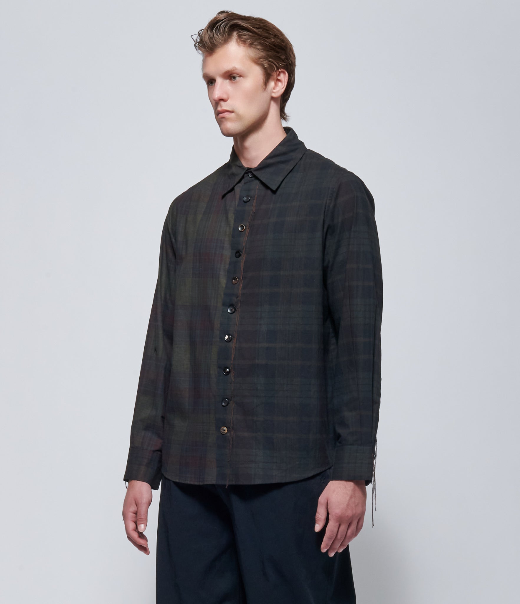 A Tentative Atelier Mens Alvin Two-Tone Dark Paid Ink Dyed Shirt