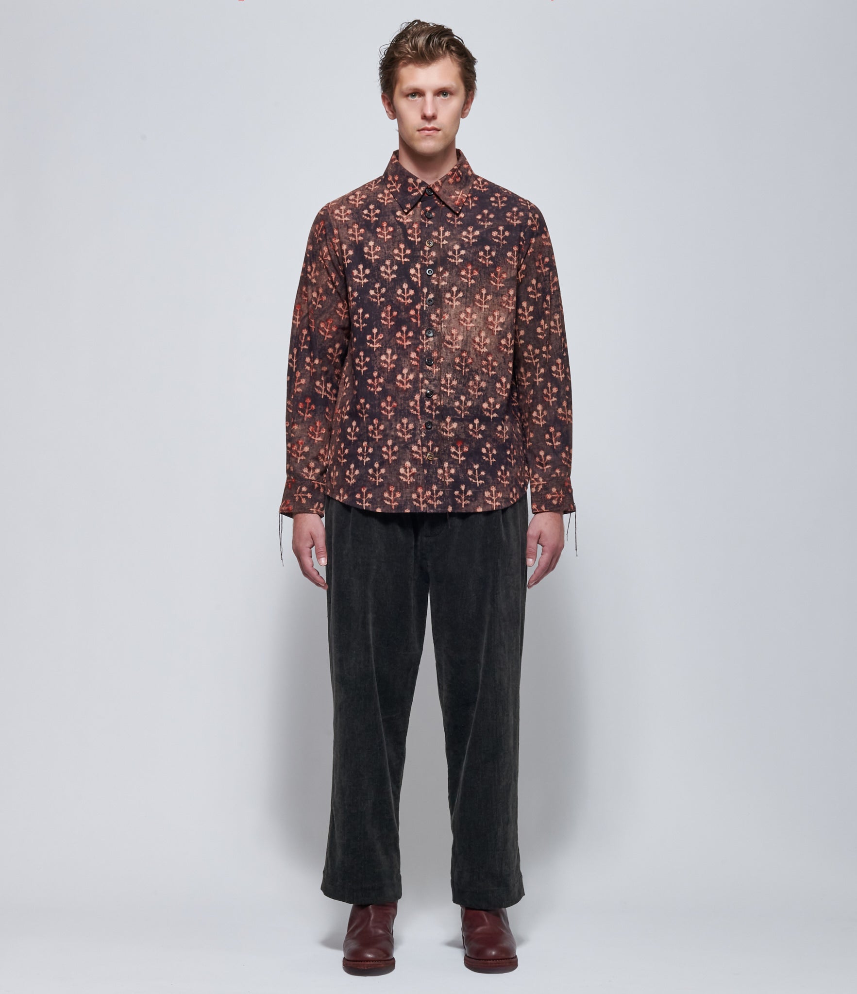 A Tentative Atelier Mens Alvin Damu Reversible Washed Check Block Print Shirt
