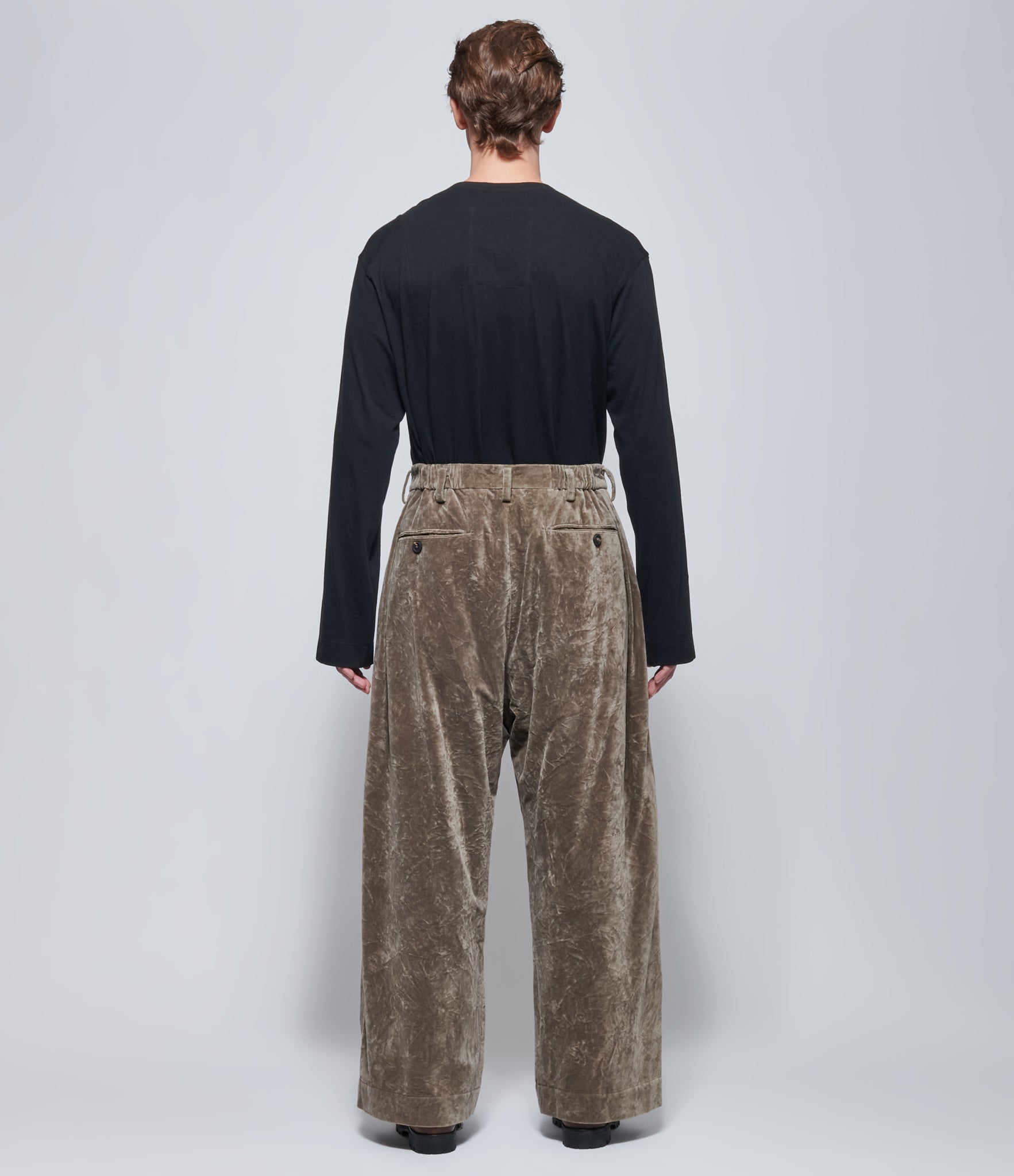 Ziggy Chen Mens Taupe Velvet Wide-Leg Trousers
