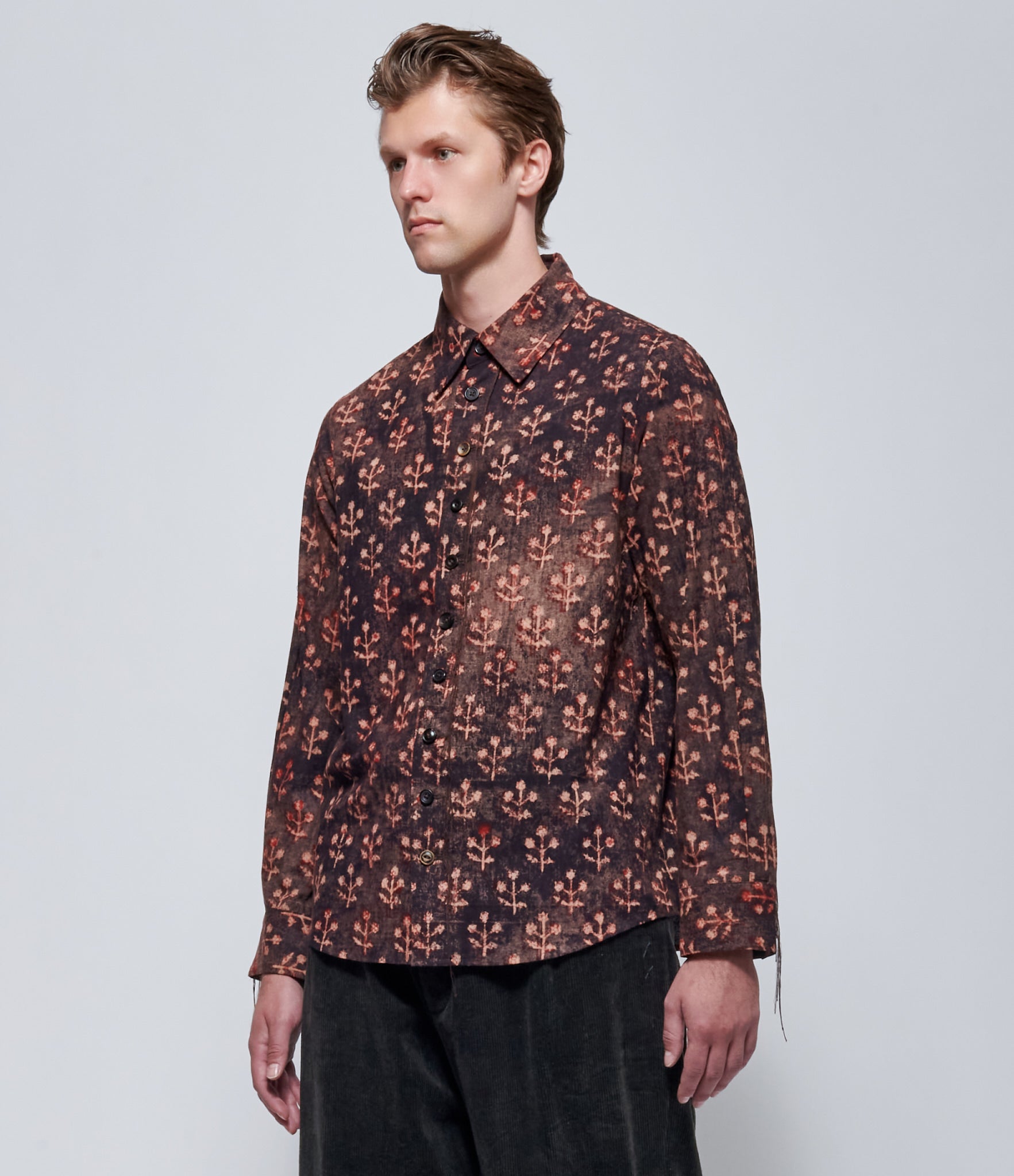 A Tentative Atelier Mens Alvin Damu Reversible Washed Check Block Print Shirt
