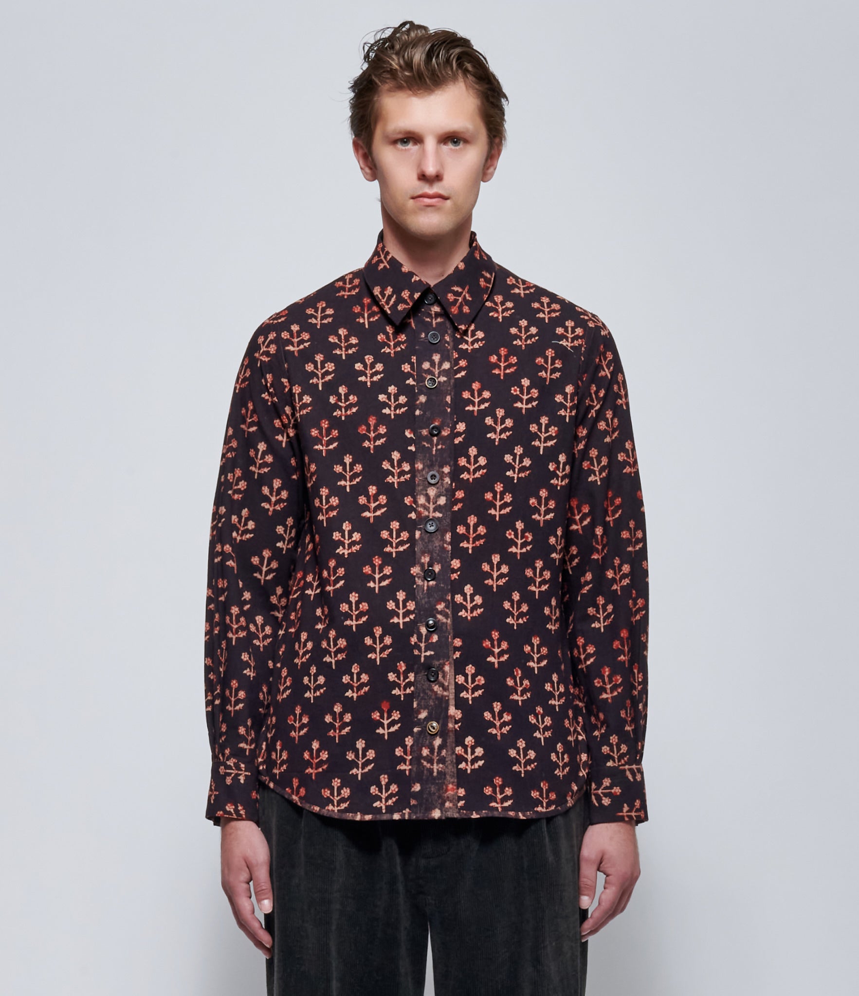 A Tentative Atelier Mens Alvin Damu Reversible Washed Check Block Print Shirt
