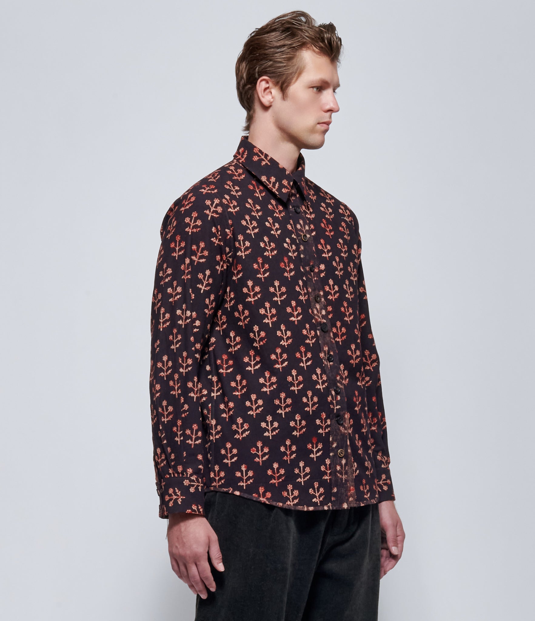 A Tentative Atelier Mens Alvin Damu Reversible Washed Check Block Print Shirt