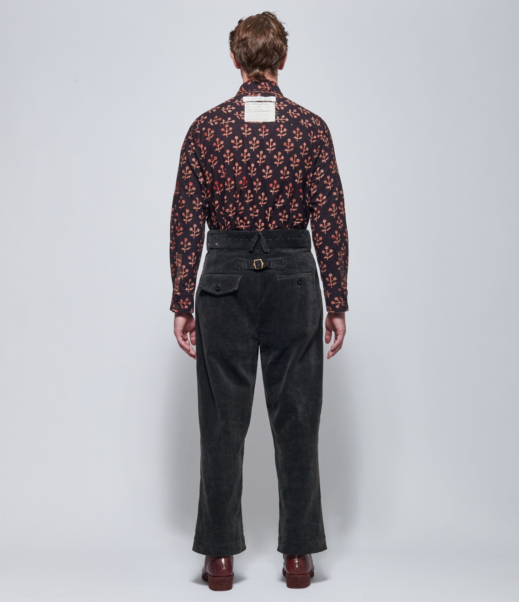 A Tentative Atelier Mens Gyasi Dark Ink Corduroy Hand Stitch Buckle Pants