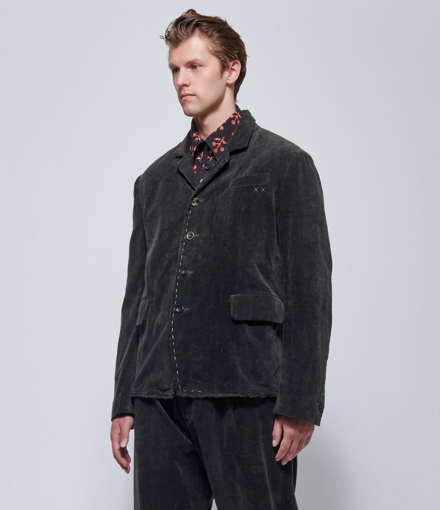 A Tentative Atelier Mens Meyer G Dark Ink Corduroy Handstitch Blazer