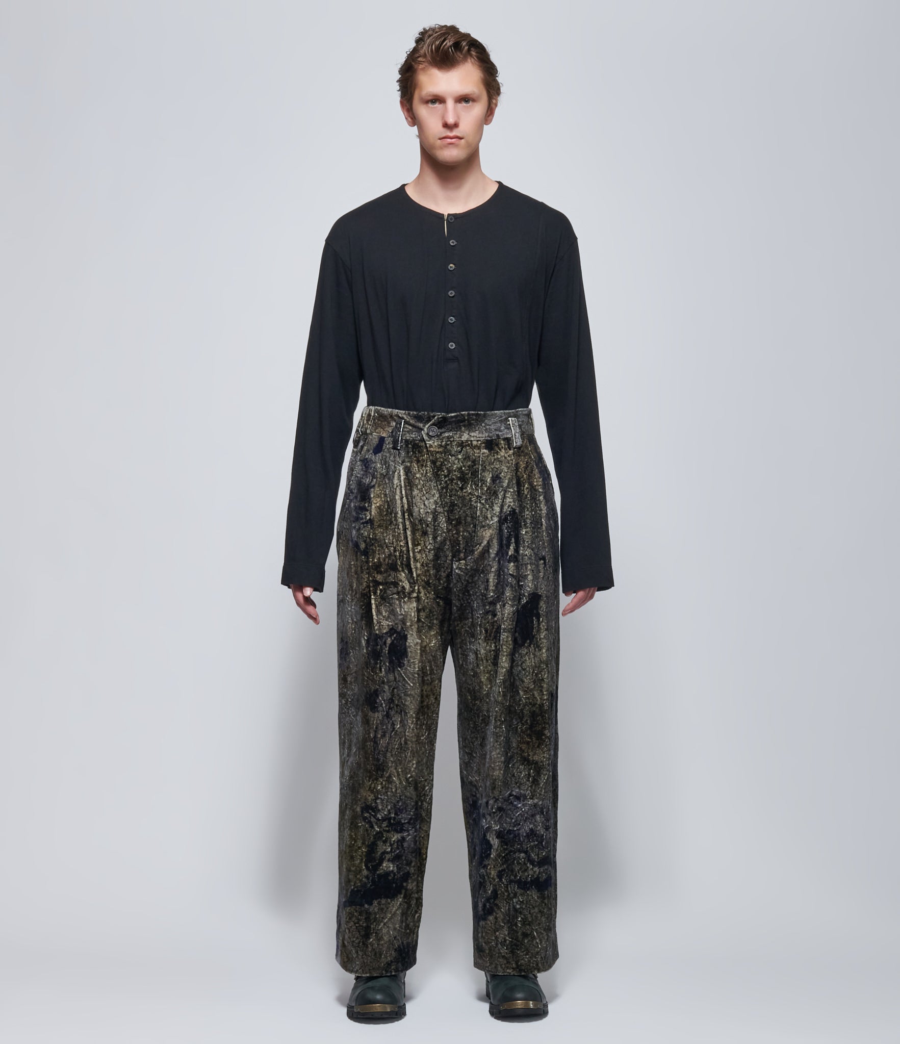 Ziggy Chen Mens Digital-Print Velvet Trousers