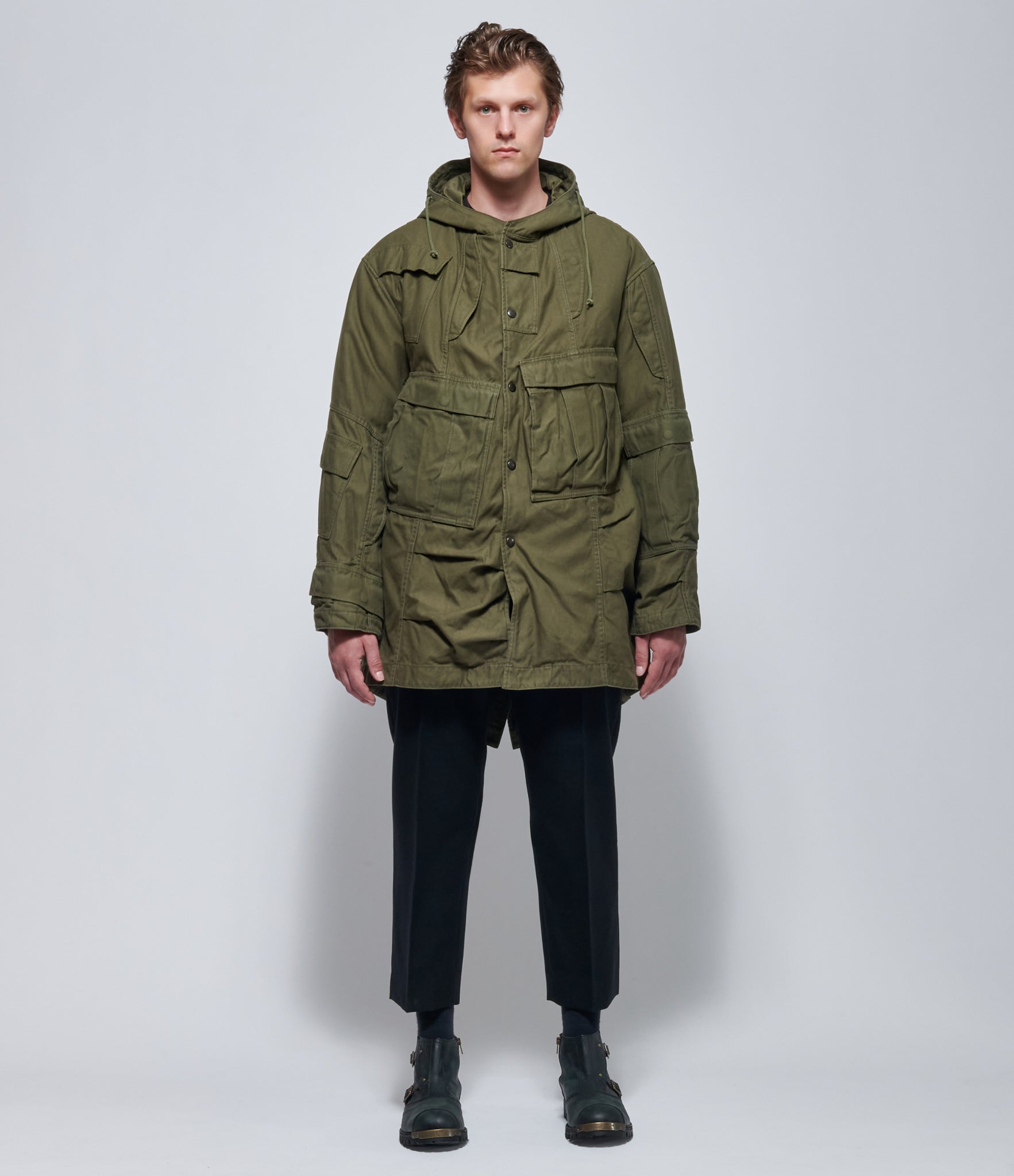 Junya Watanabe Mens Khaki Green Needles Fishtail Military Parka