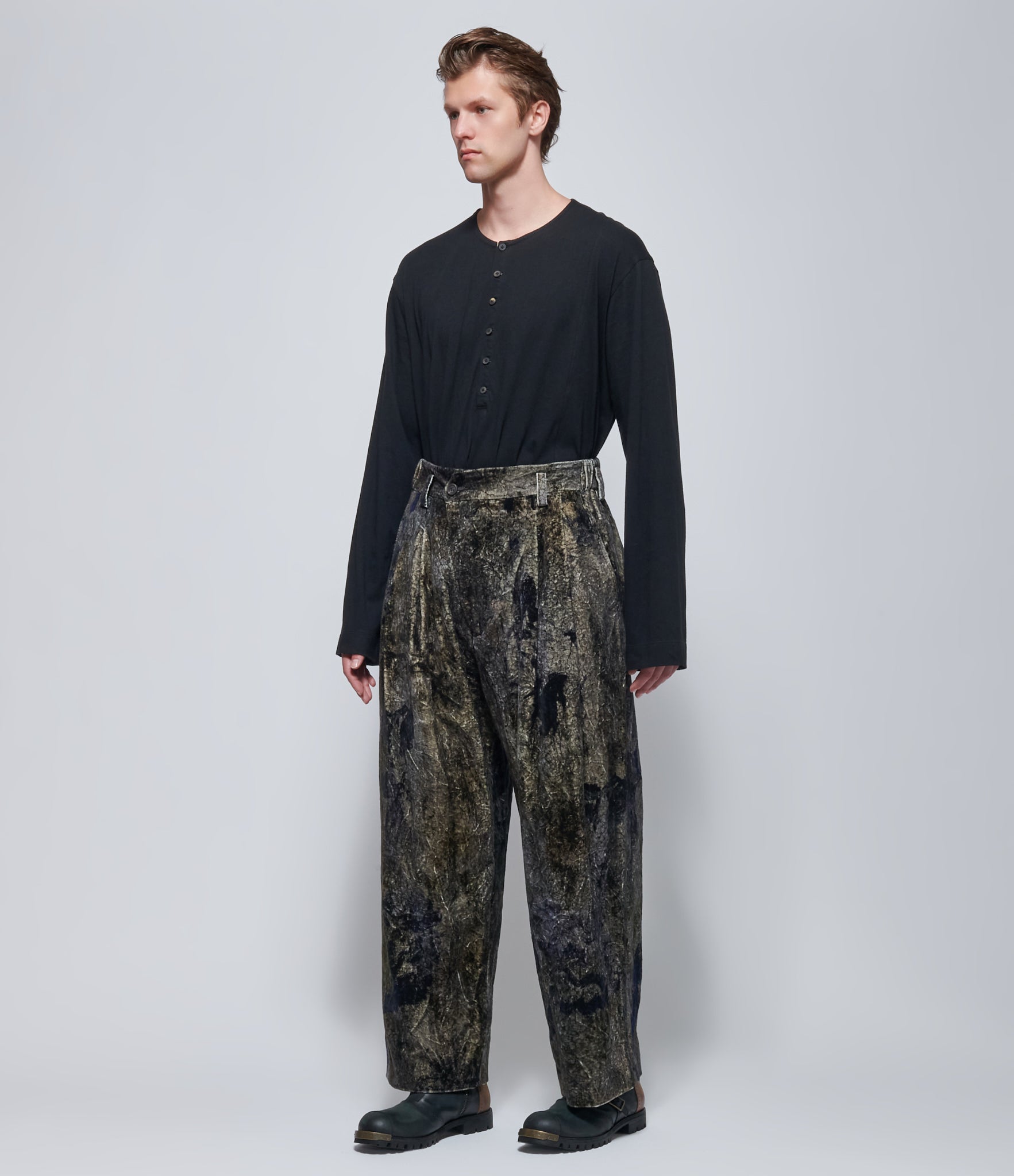 Ziggy Chen Mens Digital-Print Velvet Trousers