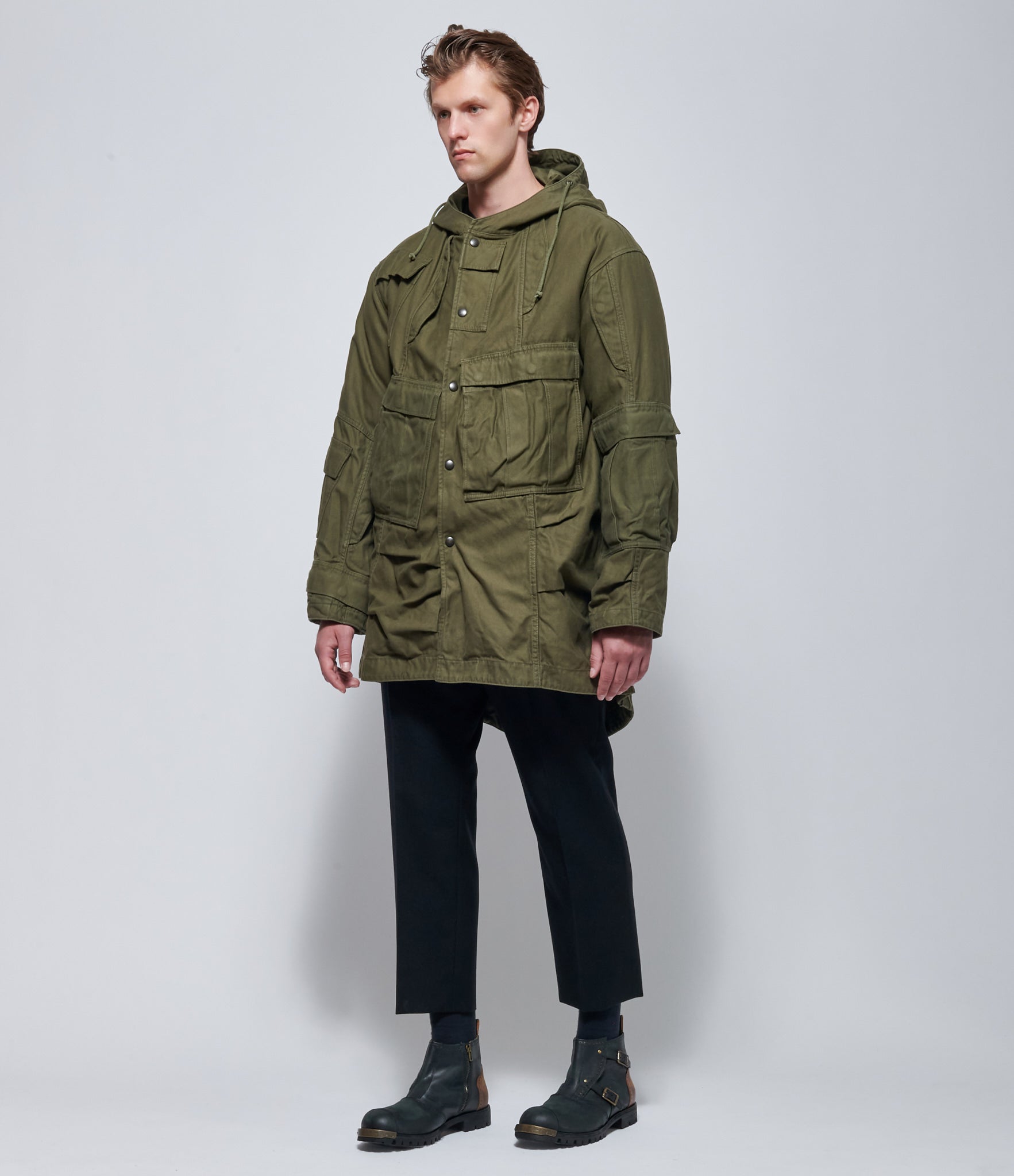 Junya Watanabe Mens Khaki Green Needles Fishtail Military Parka