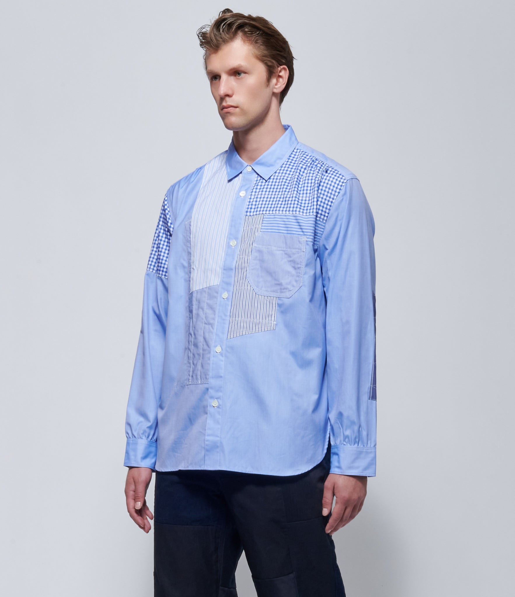 Junya Watanabe Mens Shirt Blue Patchwork Shirt