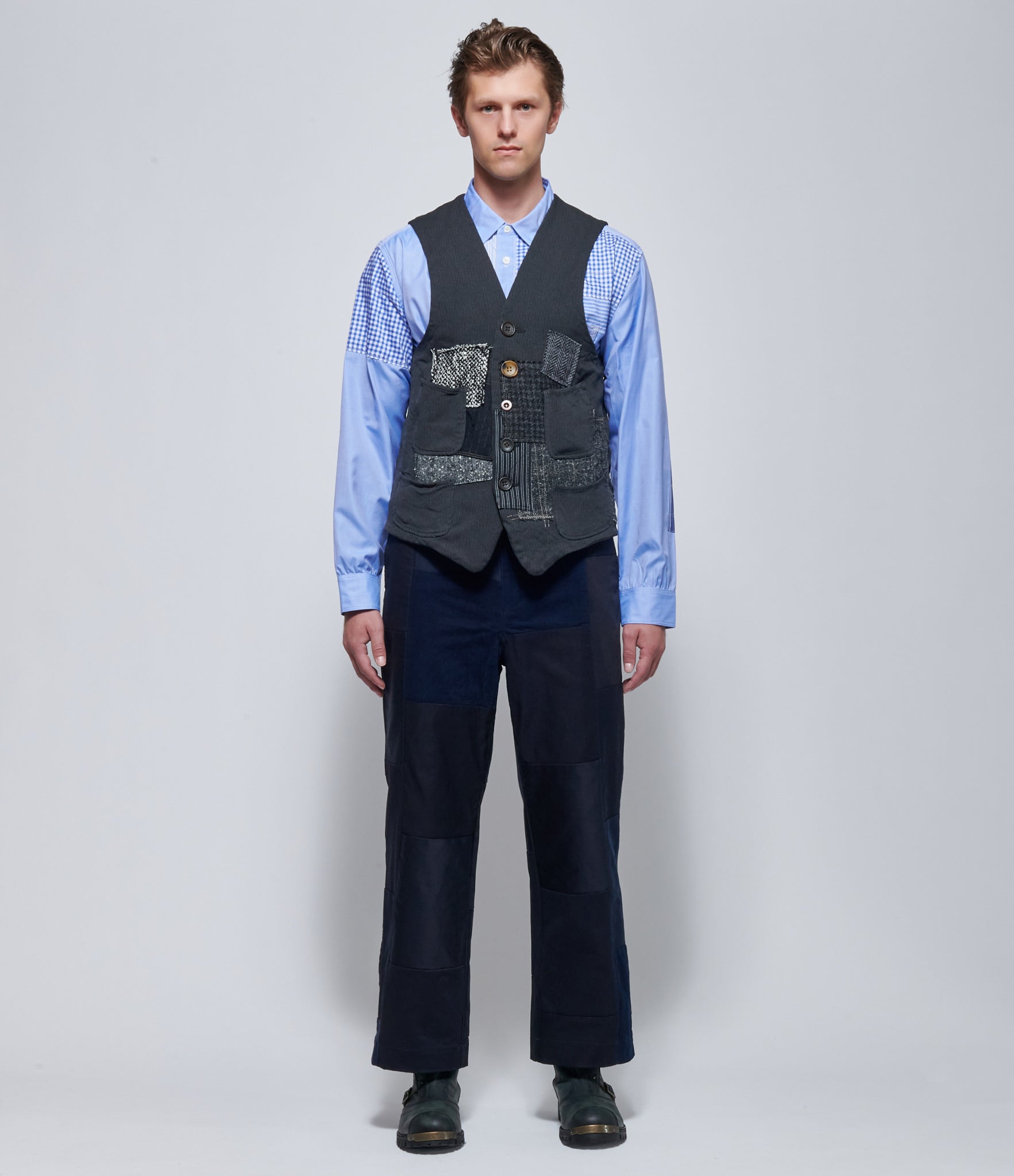 Junya Watanabe Mens Grey Wool Patchwork Vest