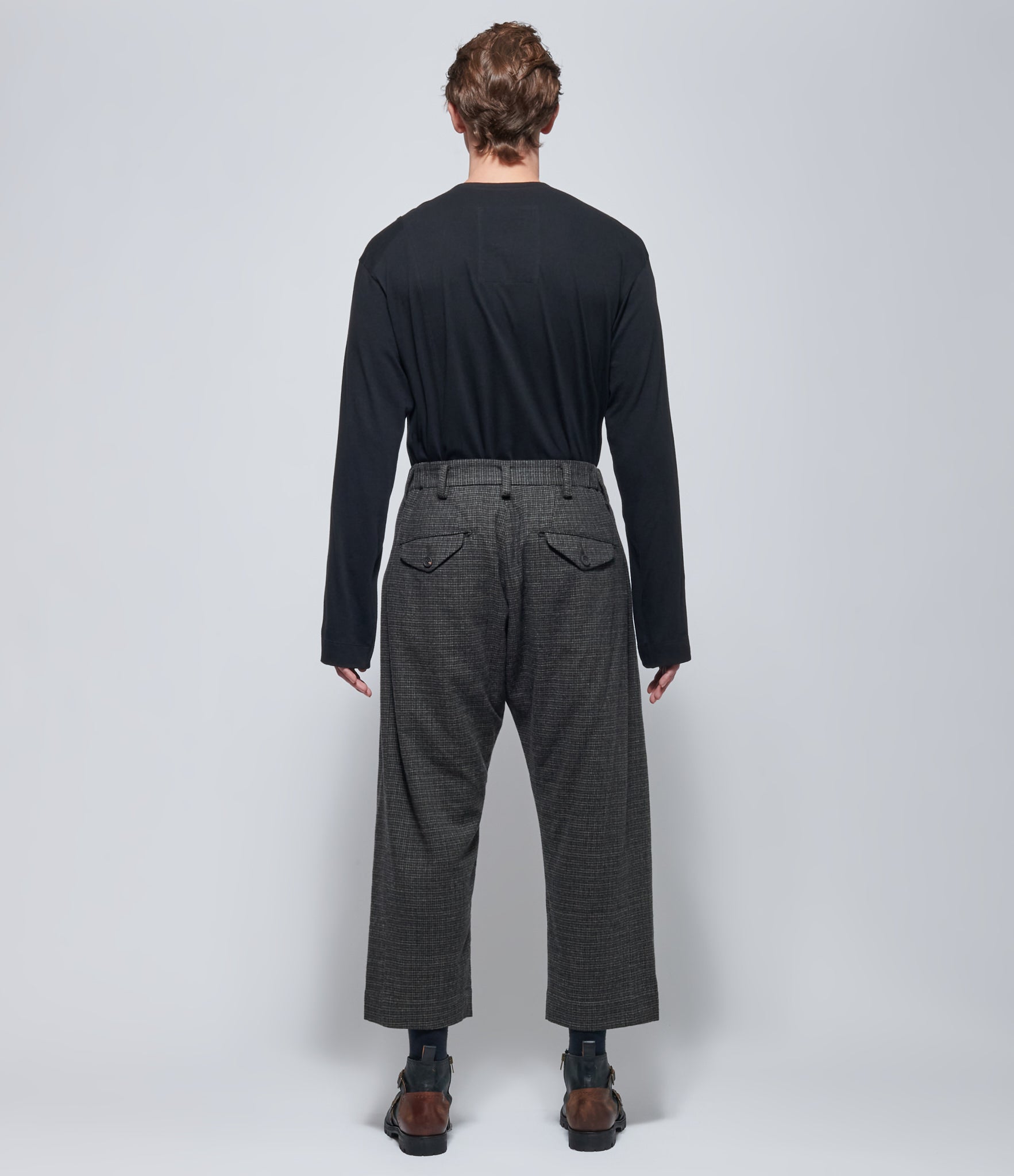 Ziggy Chen Mens Charcoal Wool Cropped Trousers