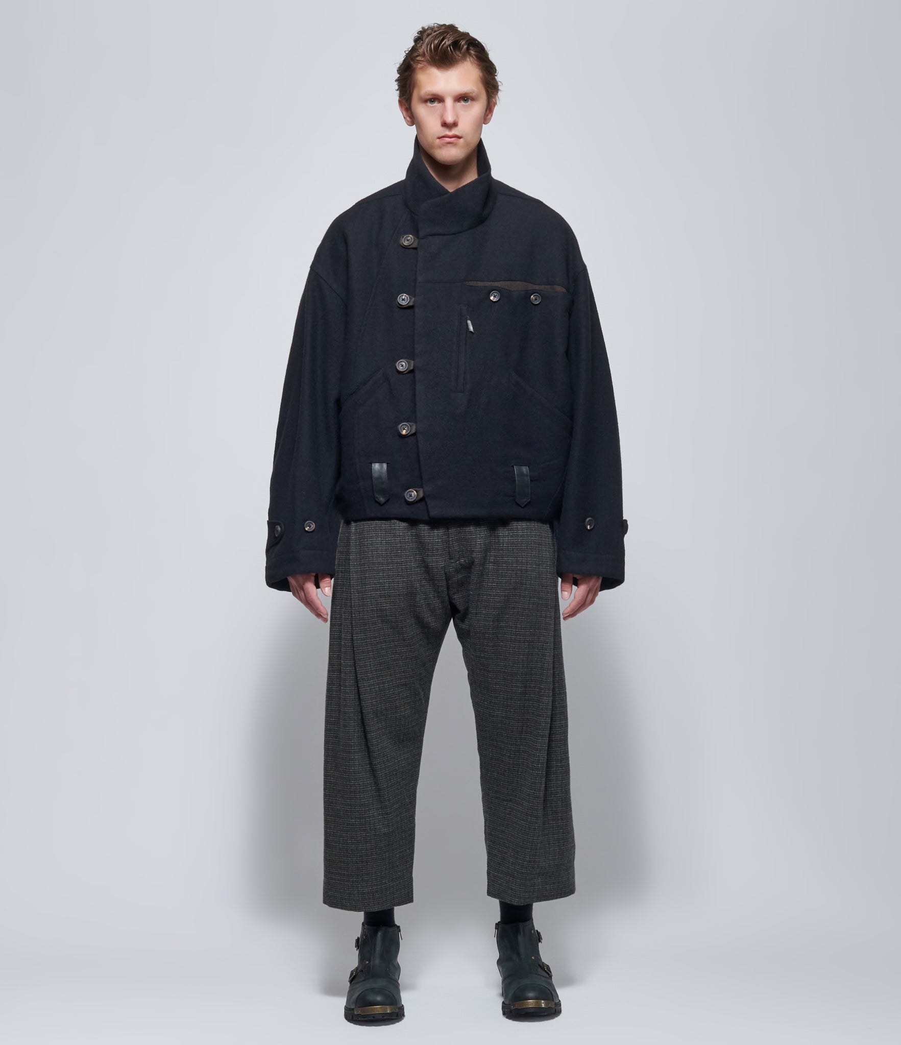 Ziggy Chen Mens Black Asymmetric Hidden Arc Jacket
