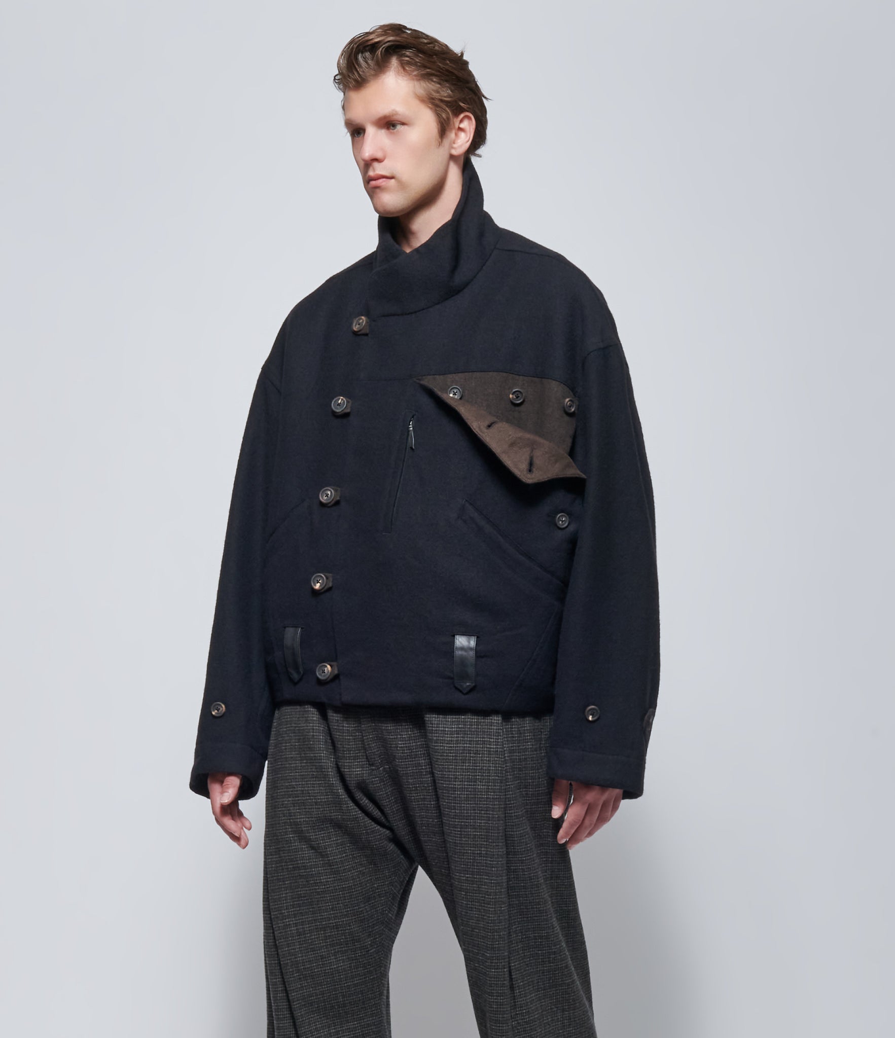 Ziggy Chen Mens Black Asymmetric Hidden Arc Jacket
