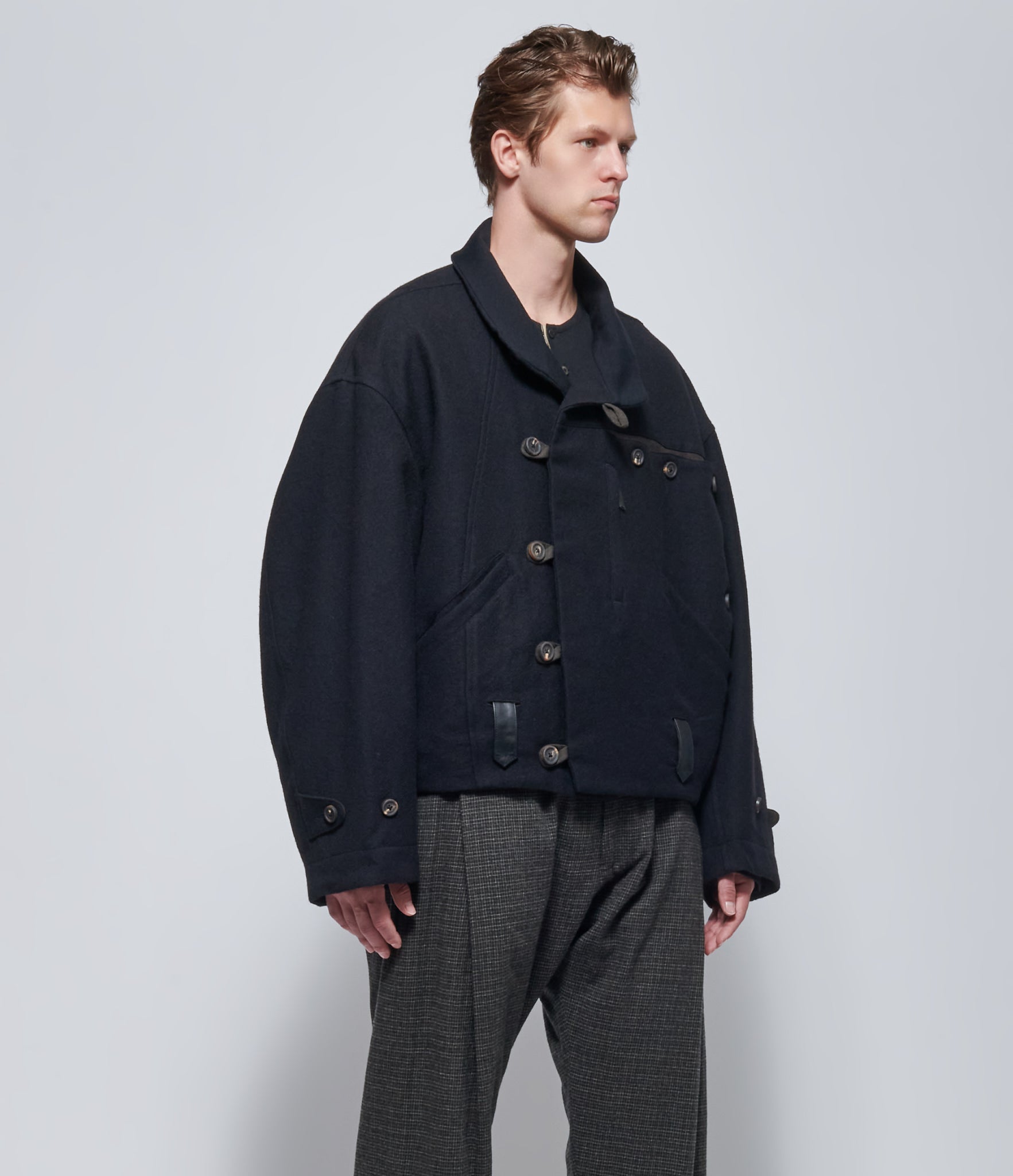 Ziggy Chen Mens Black Asymmetric Hidden Arc Jacket