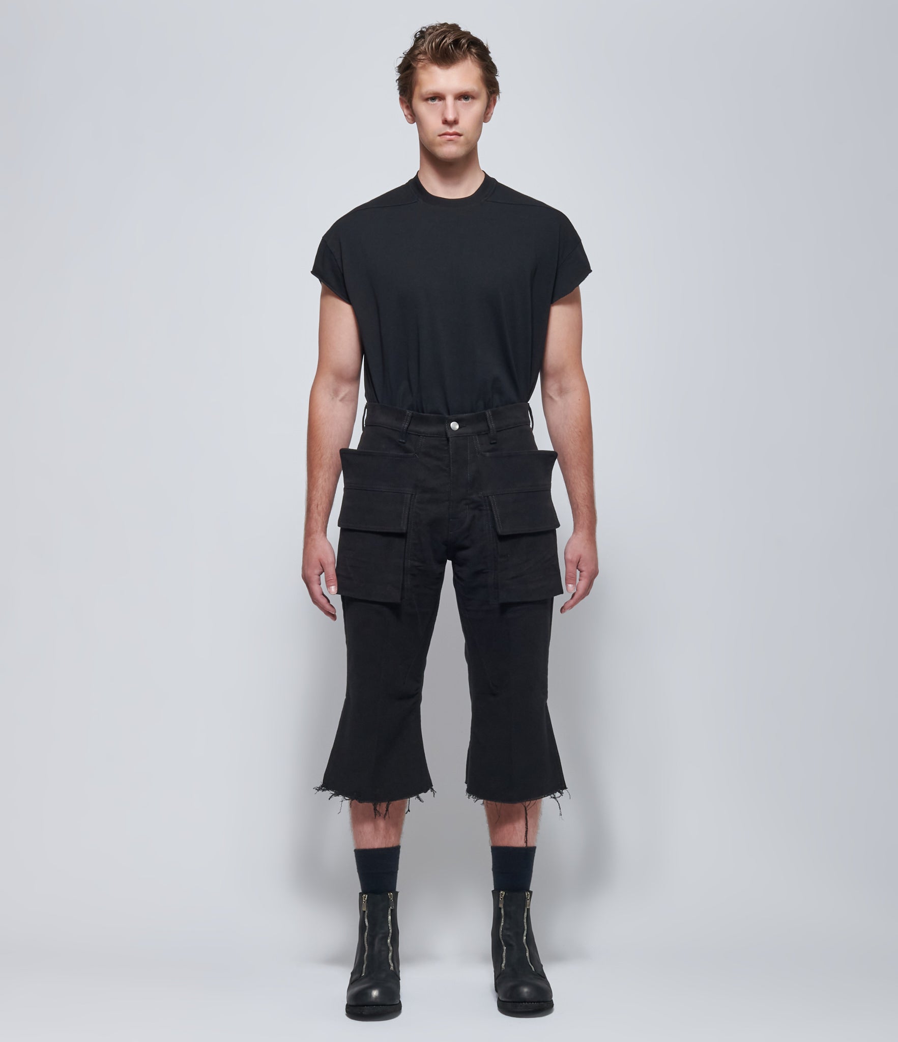 Rick Owens Mens Black Cargo Bolan Cutoffs