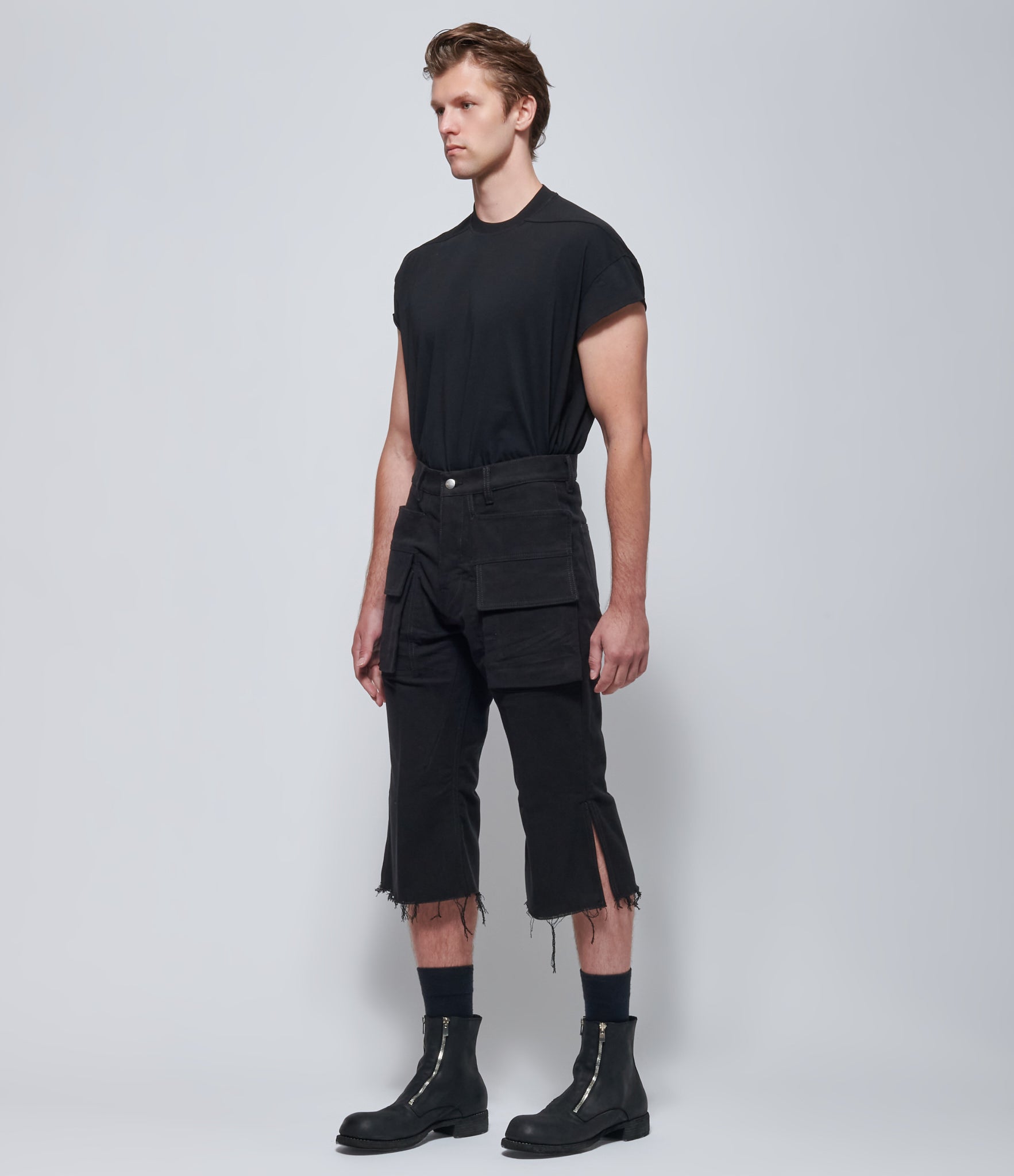 Rick Owens Mens Black Cargo Bolan Cutoffs