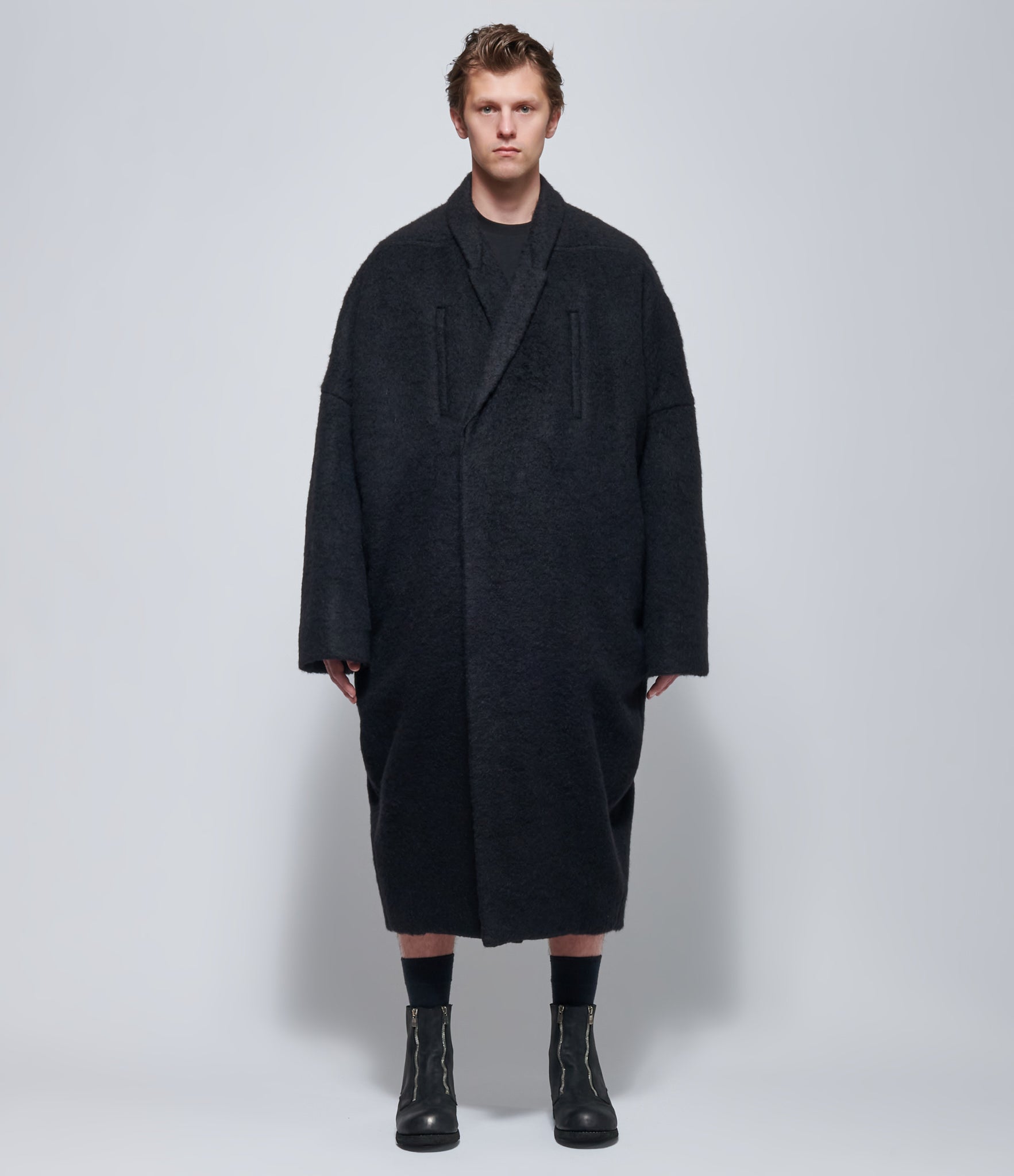 Rick Owens Mens Brushed Alpaca Poiret Coat in Black