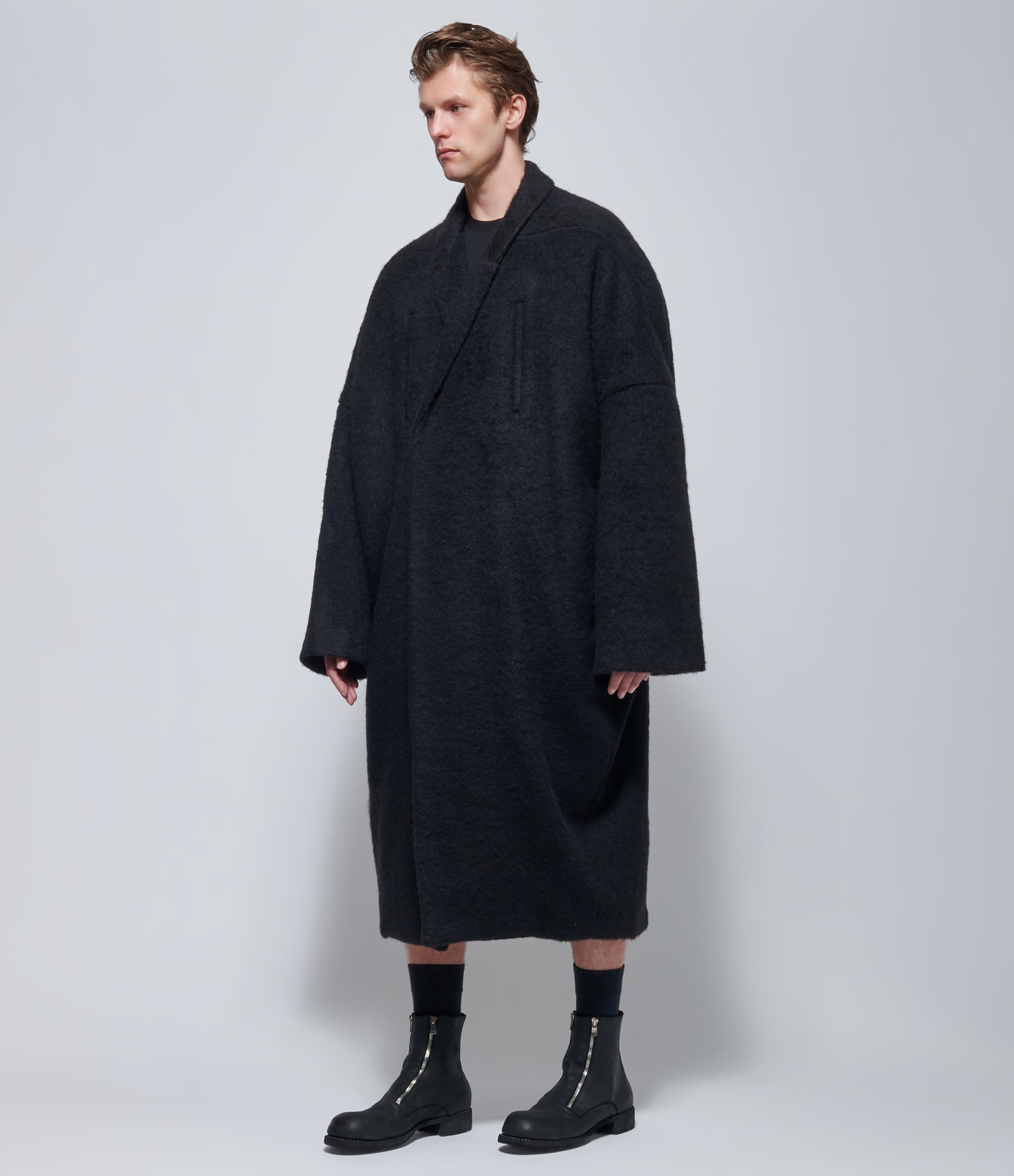 Rick Owens Mens Brushed Alpaca Poiret Coat in Black