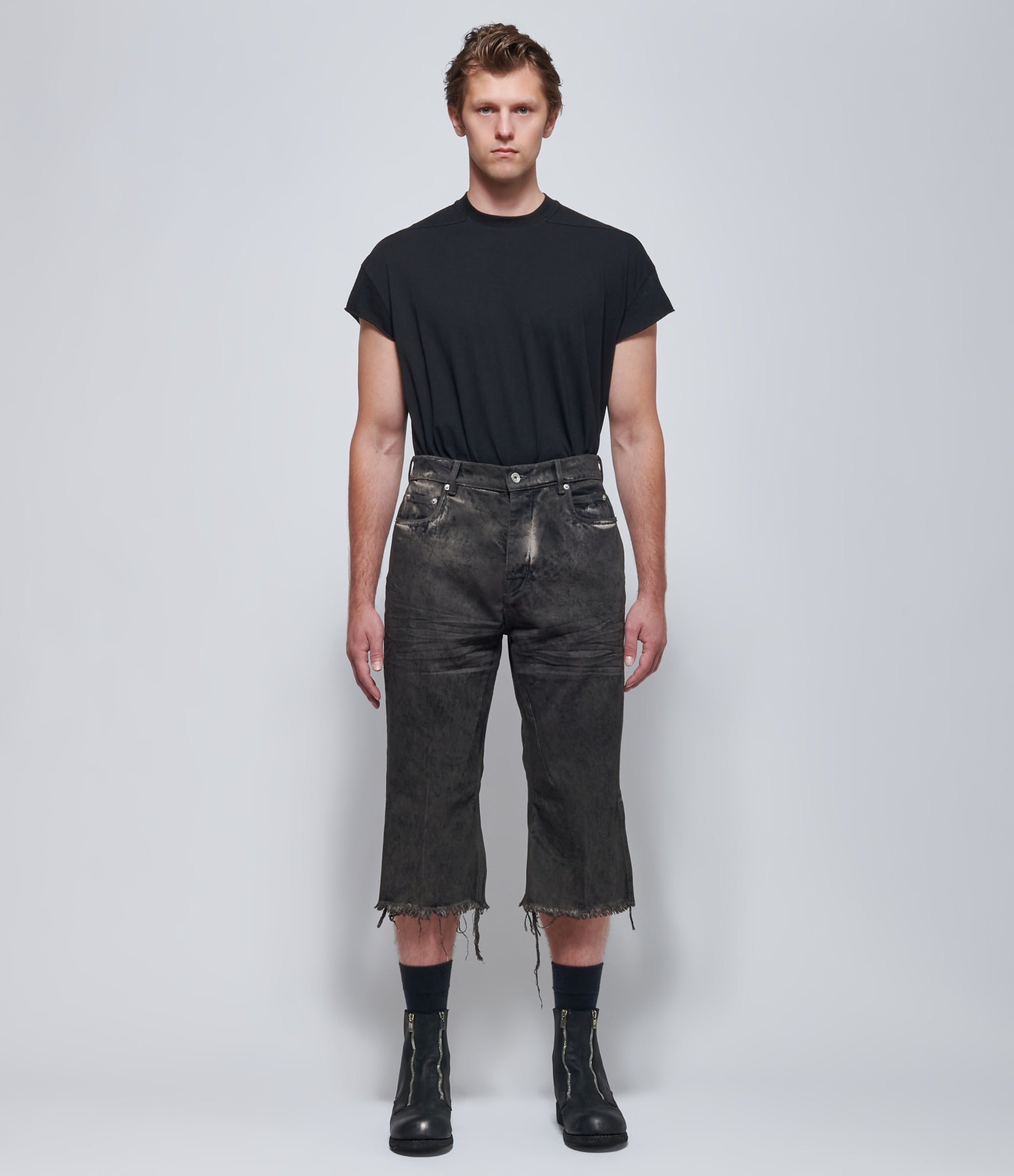 Rick Owens Mens Denim Bolan Cutoffs in Dust