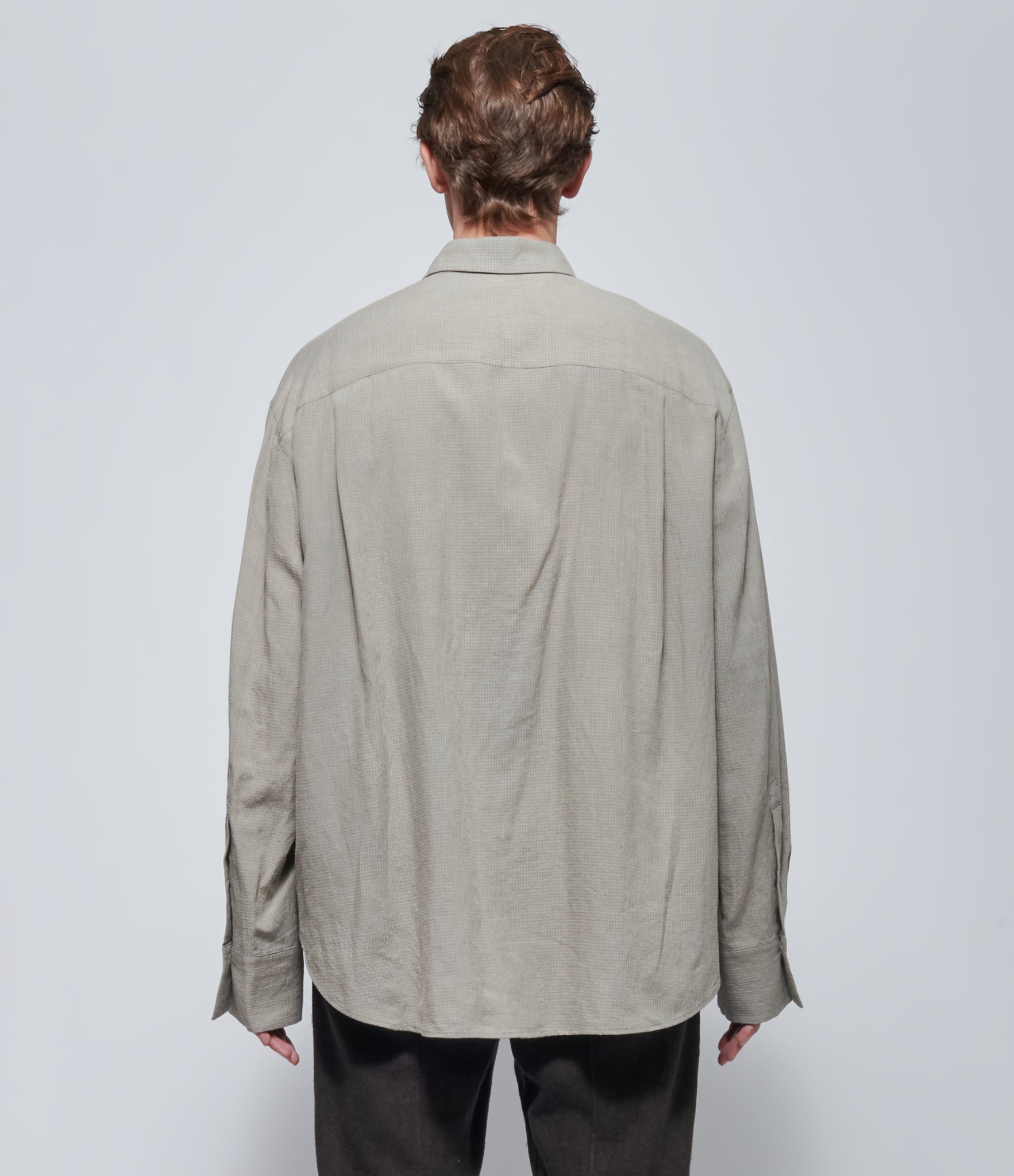 Ziggy Chen Mens Seersucker Layered Hem Oversized Shirt