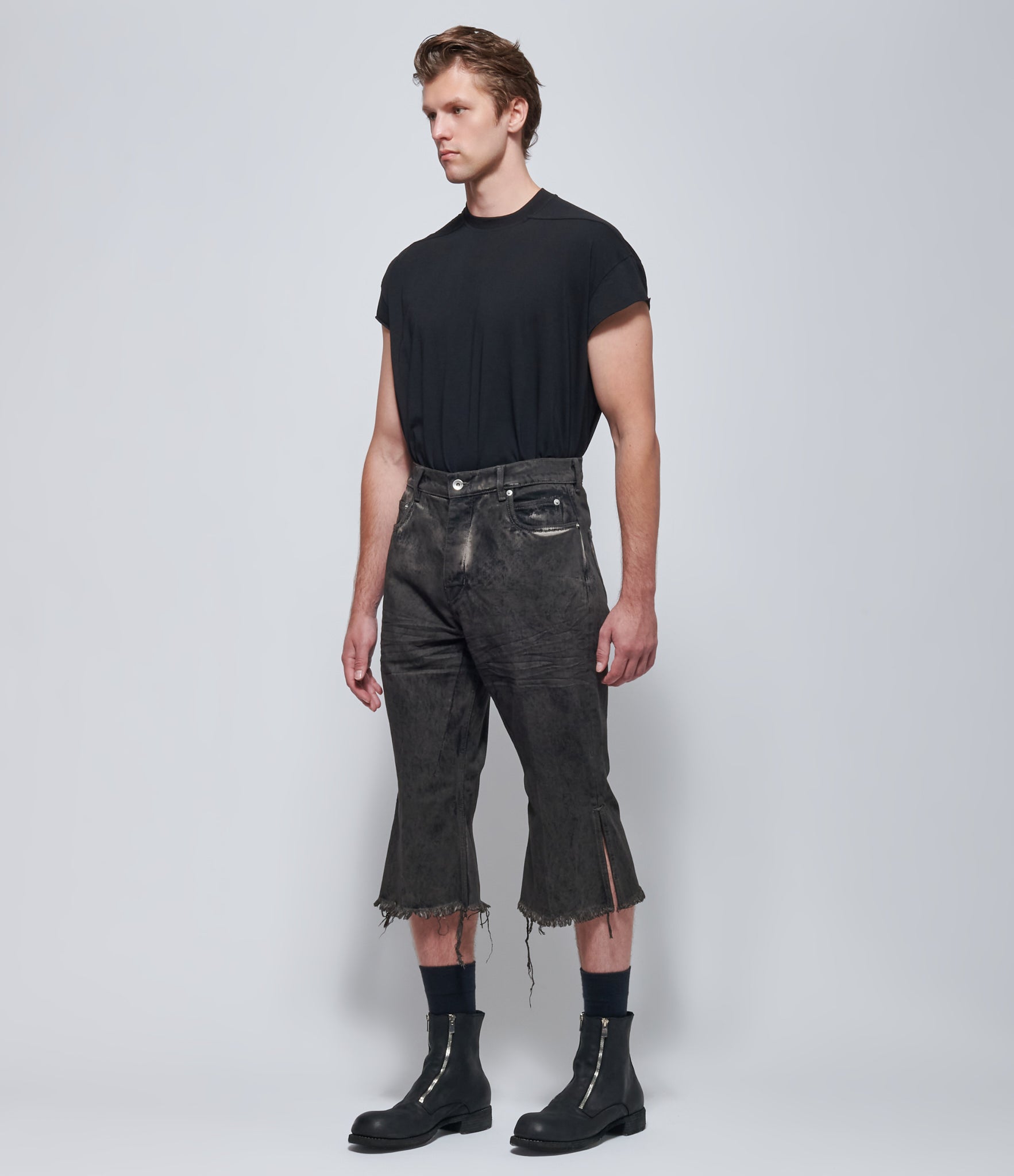 Rick Owens Mens Denim Bolan Cutoffs in Dust