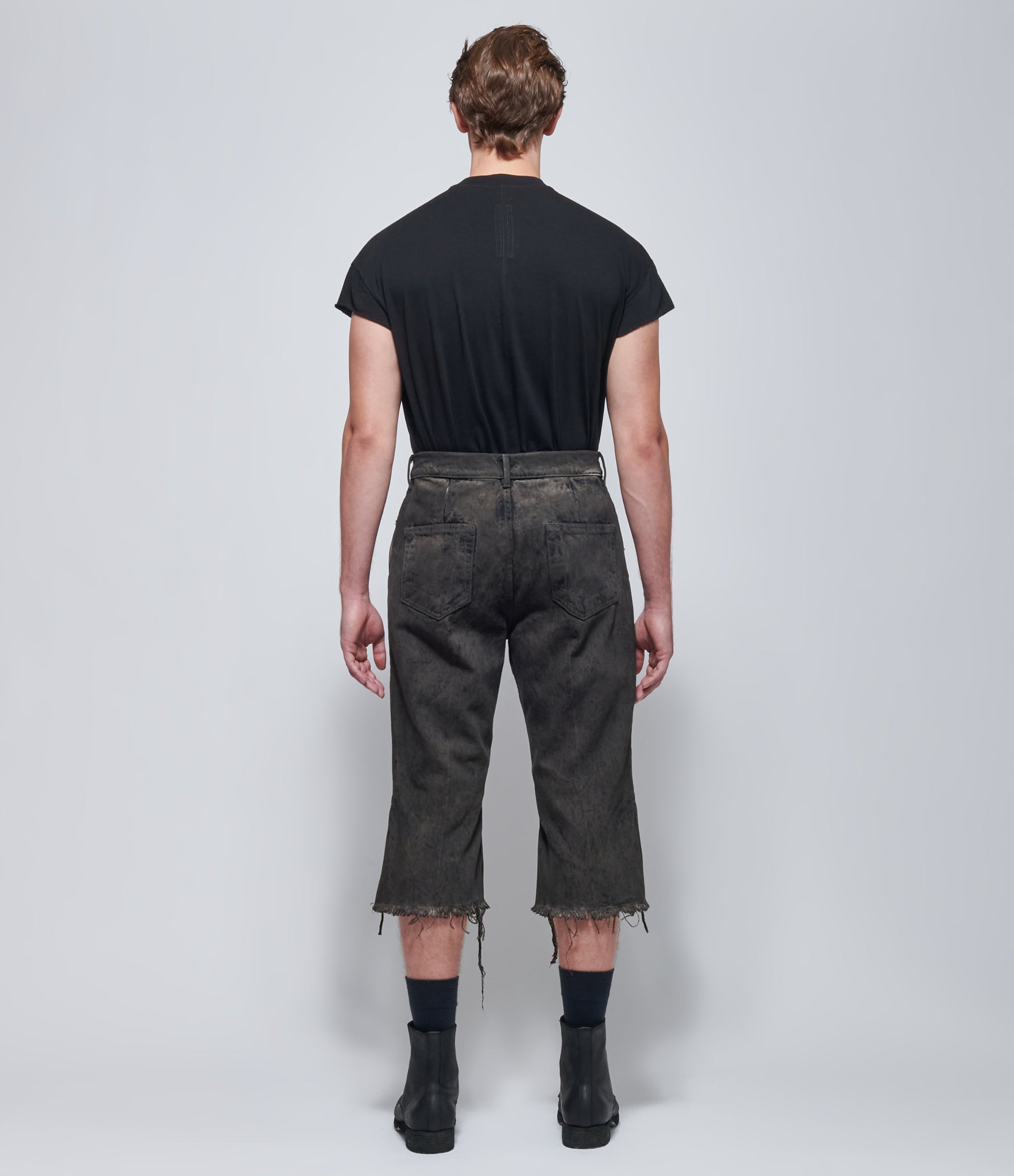 Rick Owens Mens Denim Bolan Cutoffs in Dust