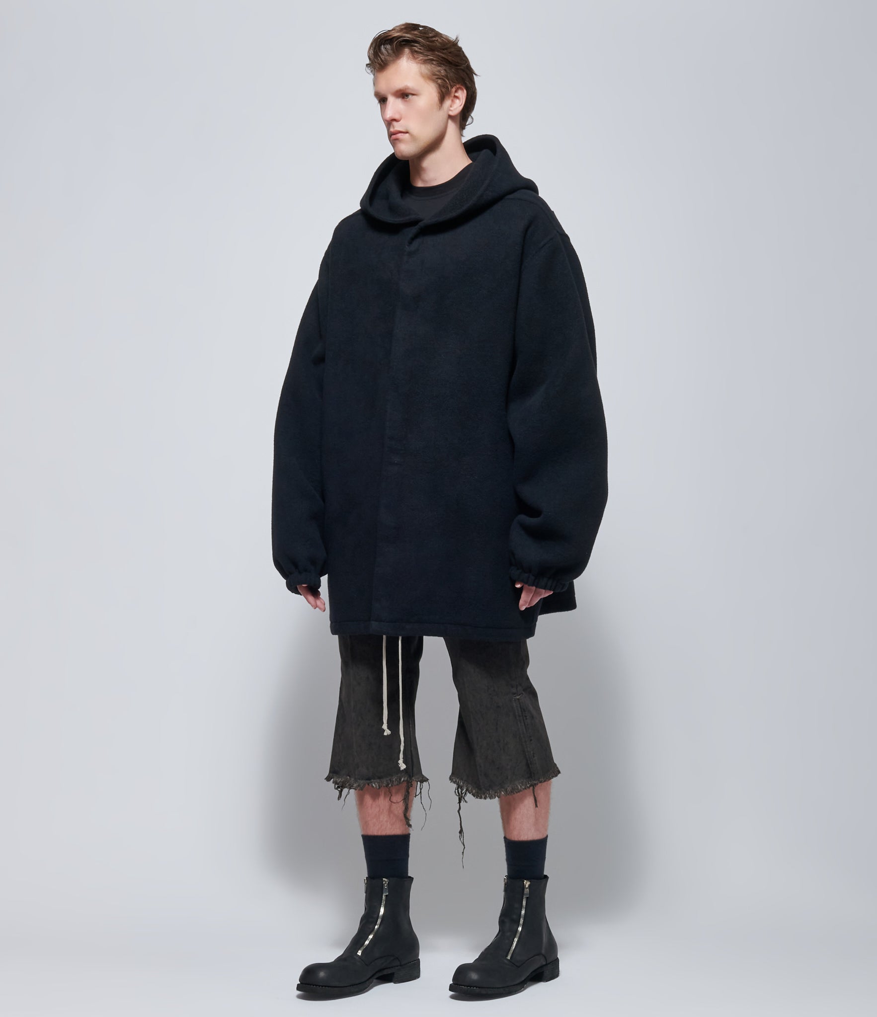 Rick Owens Mens Double Cashmere Hooded Tour Jacket in Black