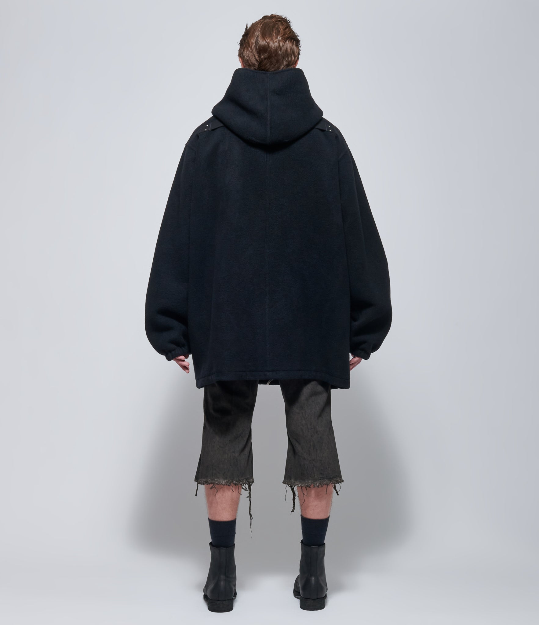 Rick Owens Mens Double Cashmere Hooded Tour Jacket in Black