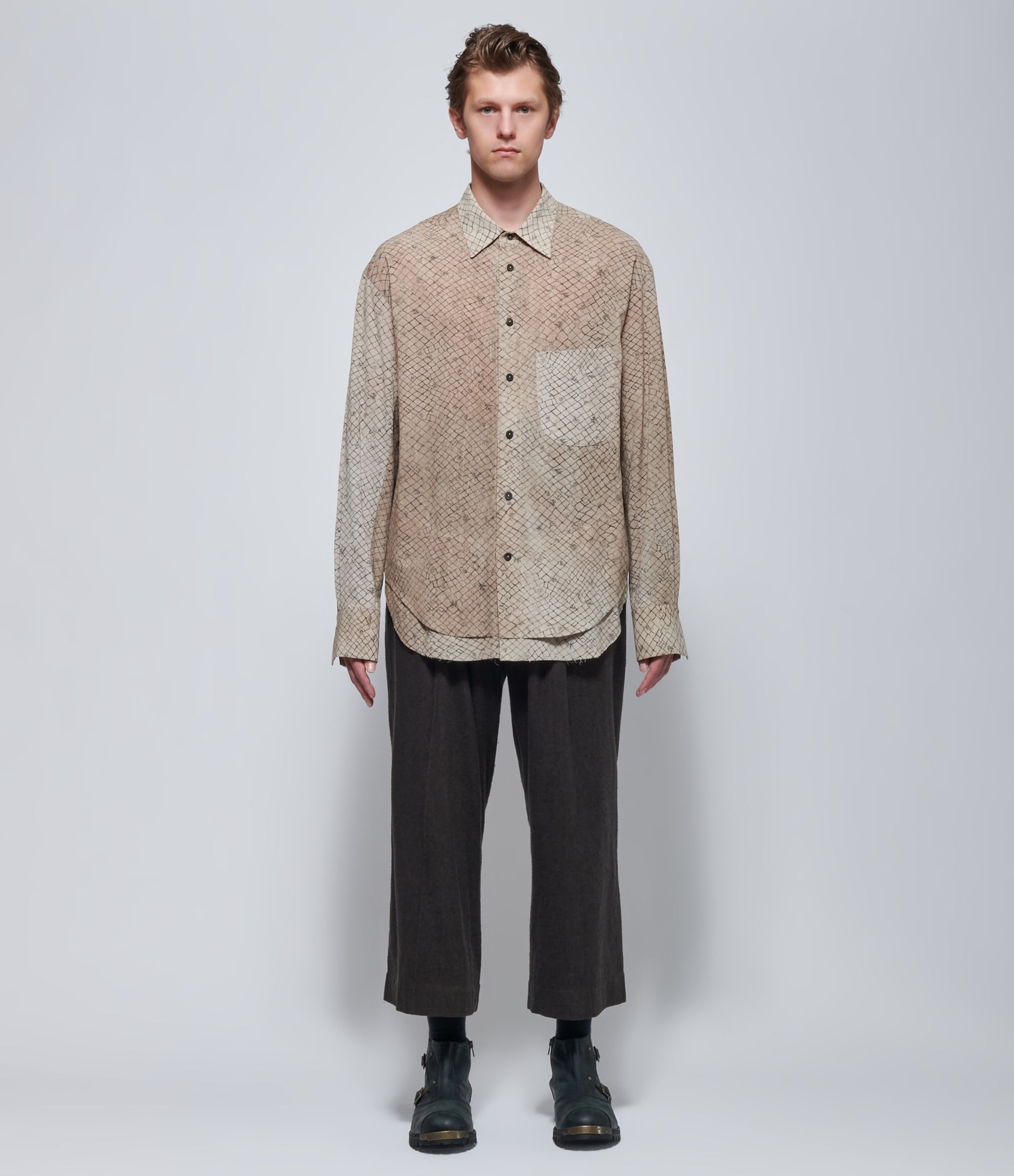 Ziggy Chen Mens Screen Printed Layered Hem Shirt