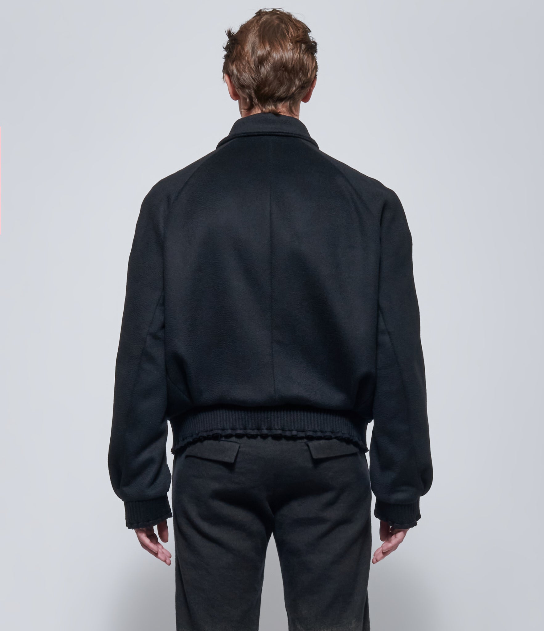 K'ANG Mens Relaxed-Fit Black Wool Raglan Bomber Jacket