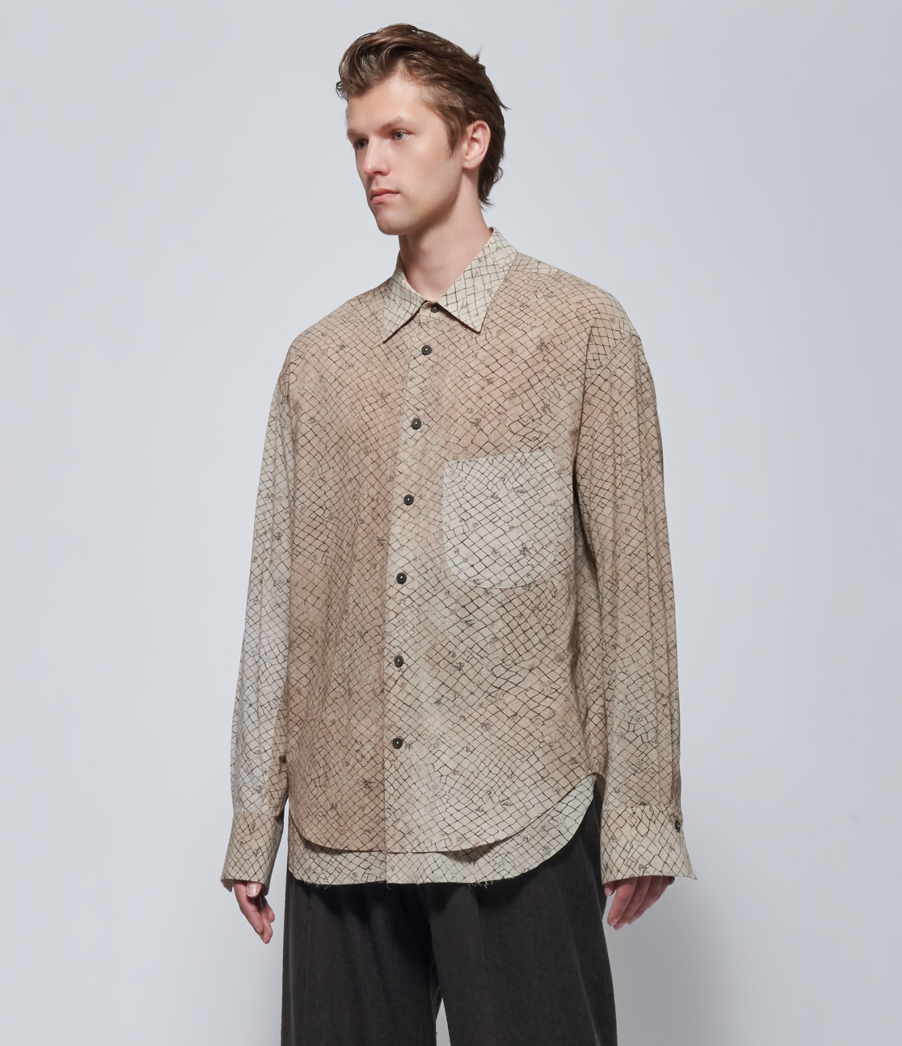 Ziggy Chen Mens Screen Printed Layered Hem Shirt