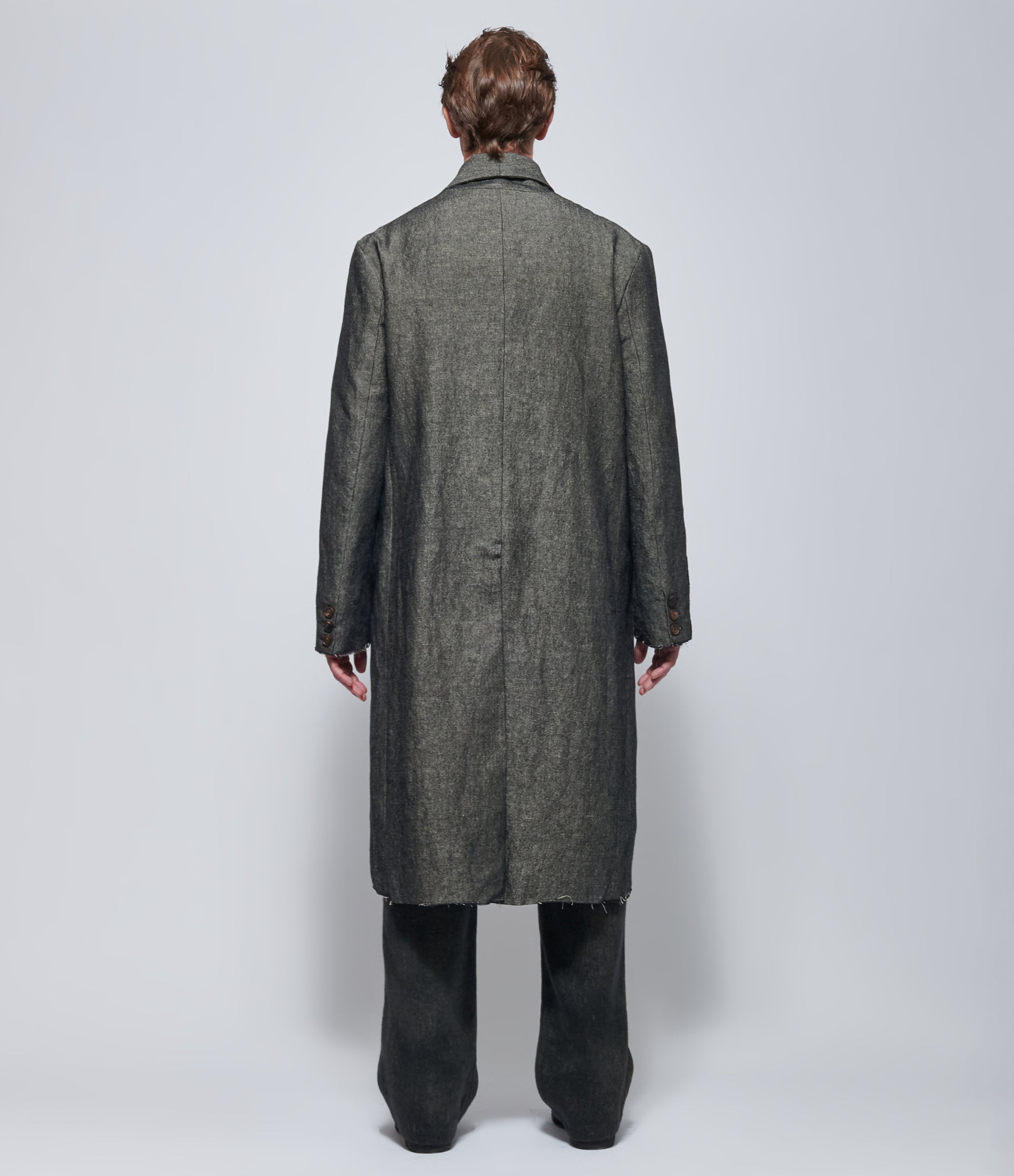 K'ANG Mens Grey Embroidered Shawl Collar Long Coat