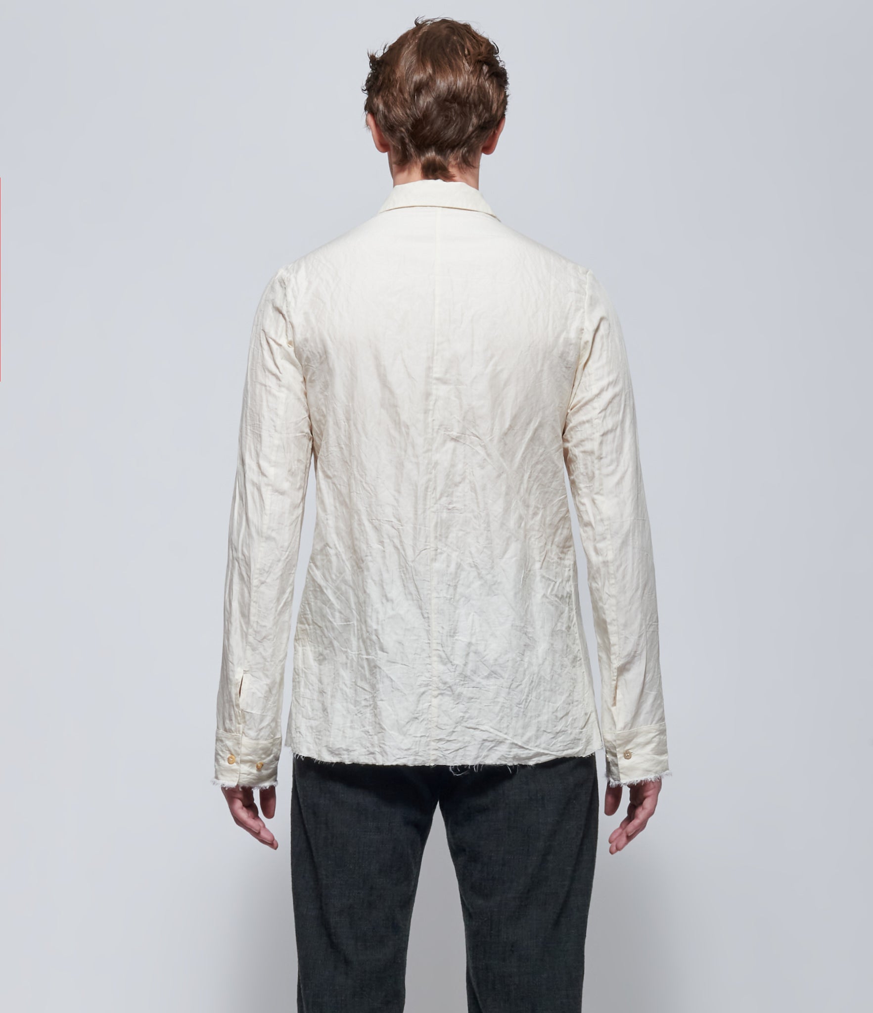 K'ANG Mens Mid-Fit Ivory Washed Cotton Shirt with Detachable Tie