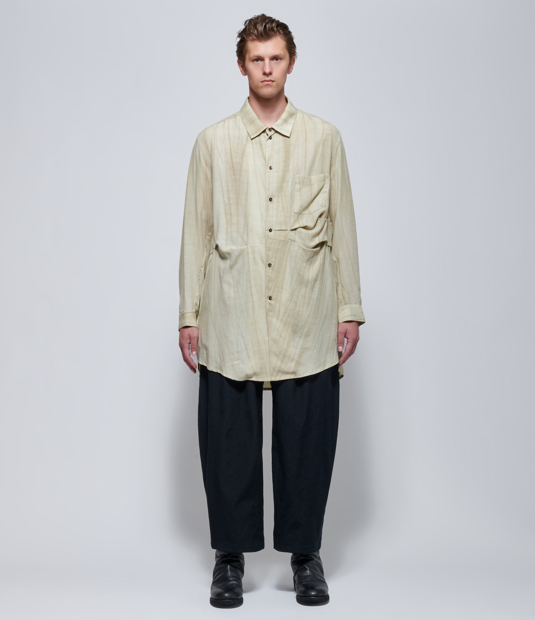 Chiahung Su Asymmetrical Horizontal Pleat Shirt in Bamboo