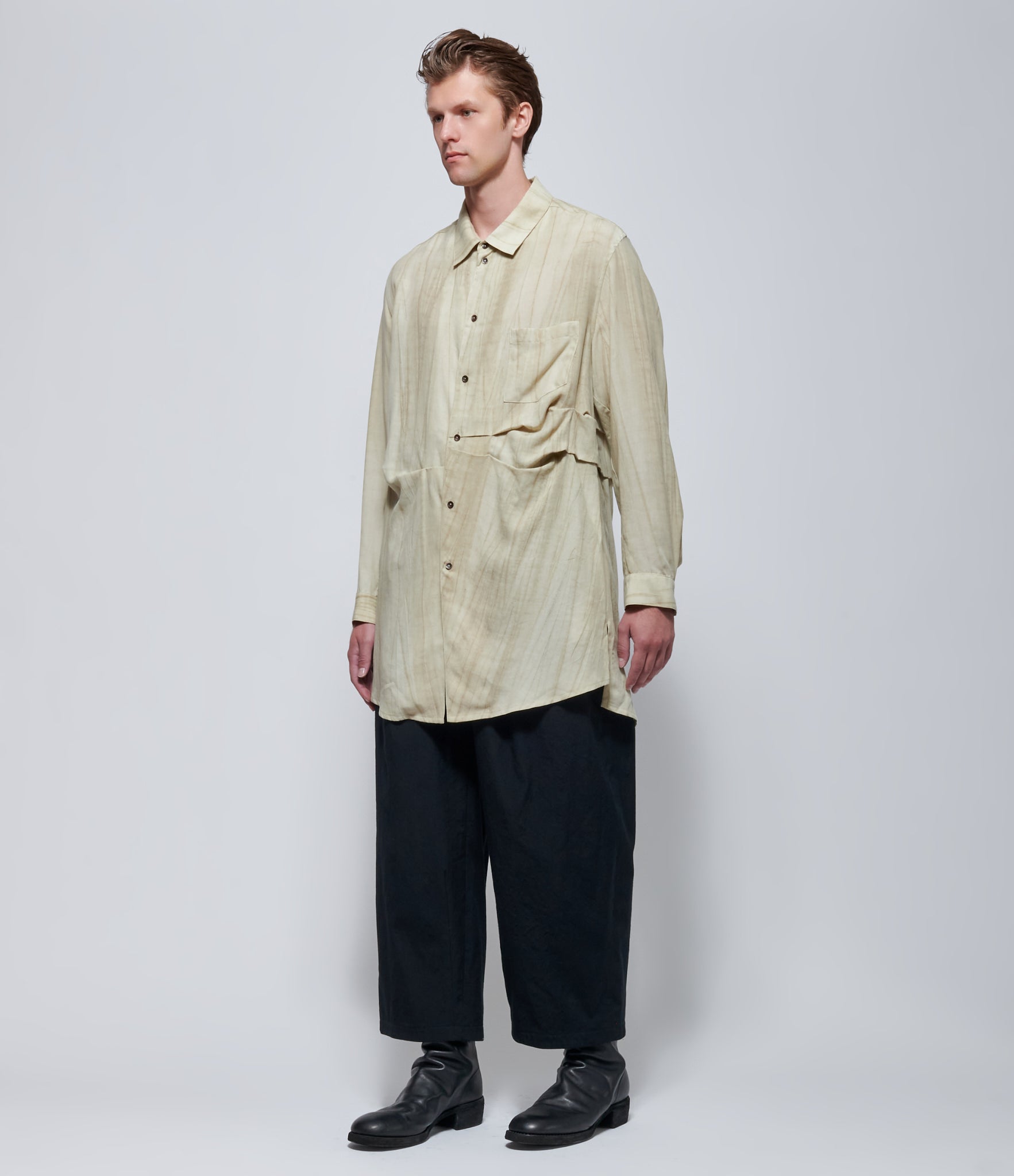 Chiahung Su Asymmetrical Horizontal Pleat Shirt in Bamboo