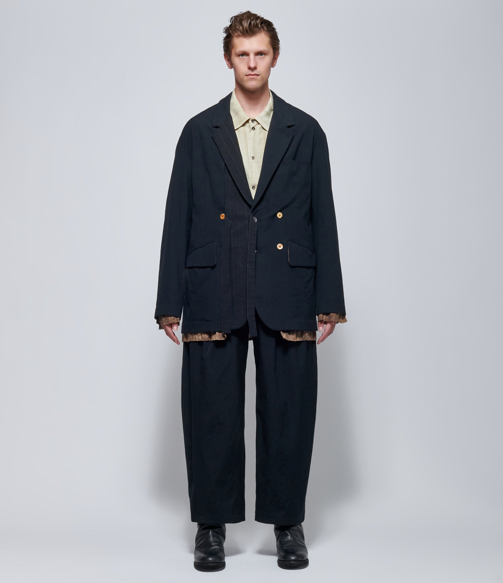 Chiahung Su Hand Woven Triple Breasted Patchwork Jacket in Black
