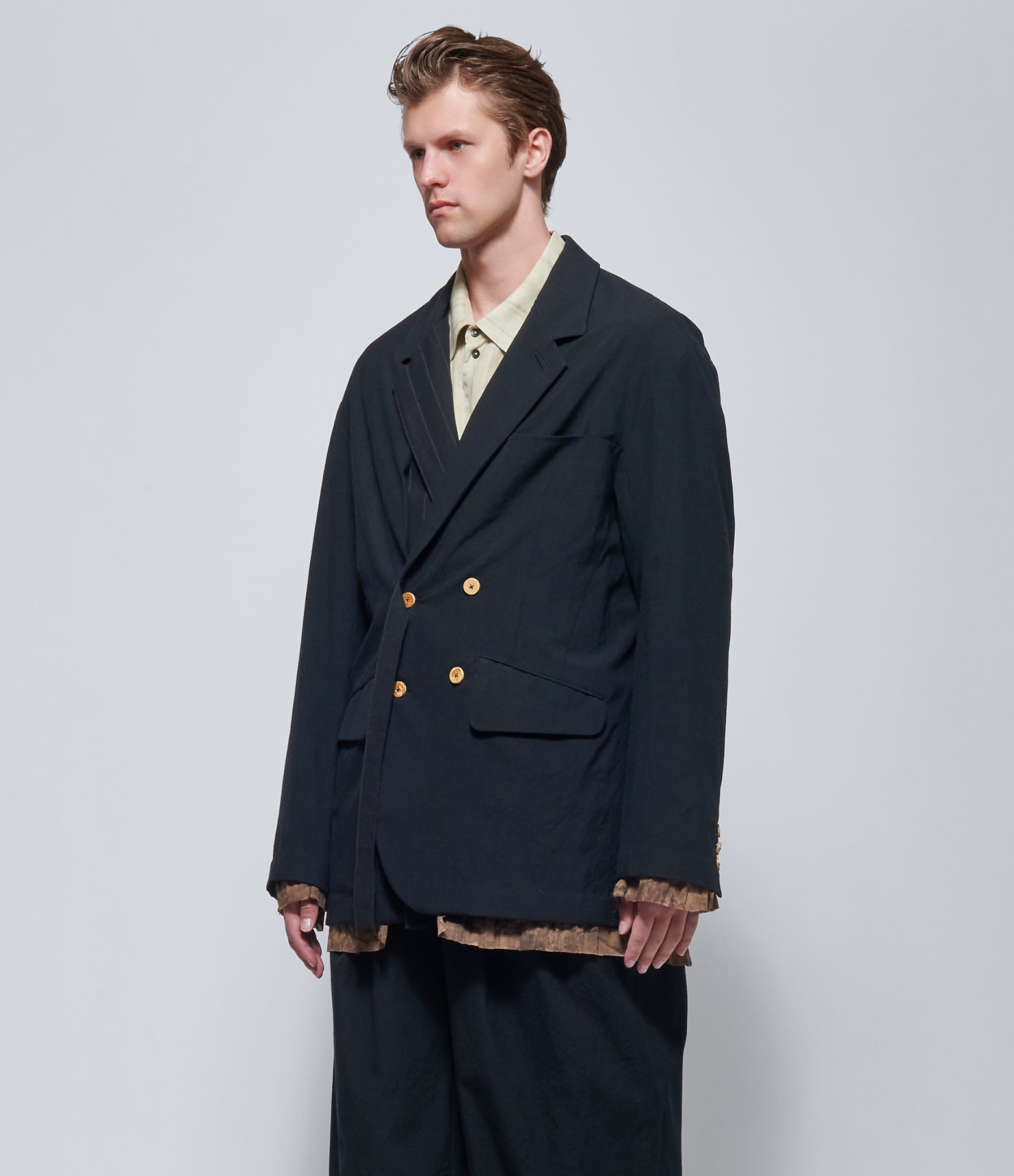 Chiahung Su Hand Woven Triple Breasted Patchwork Jacket in Black
